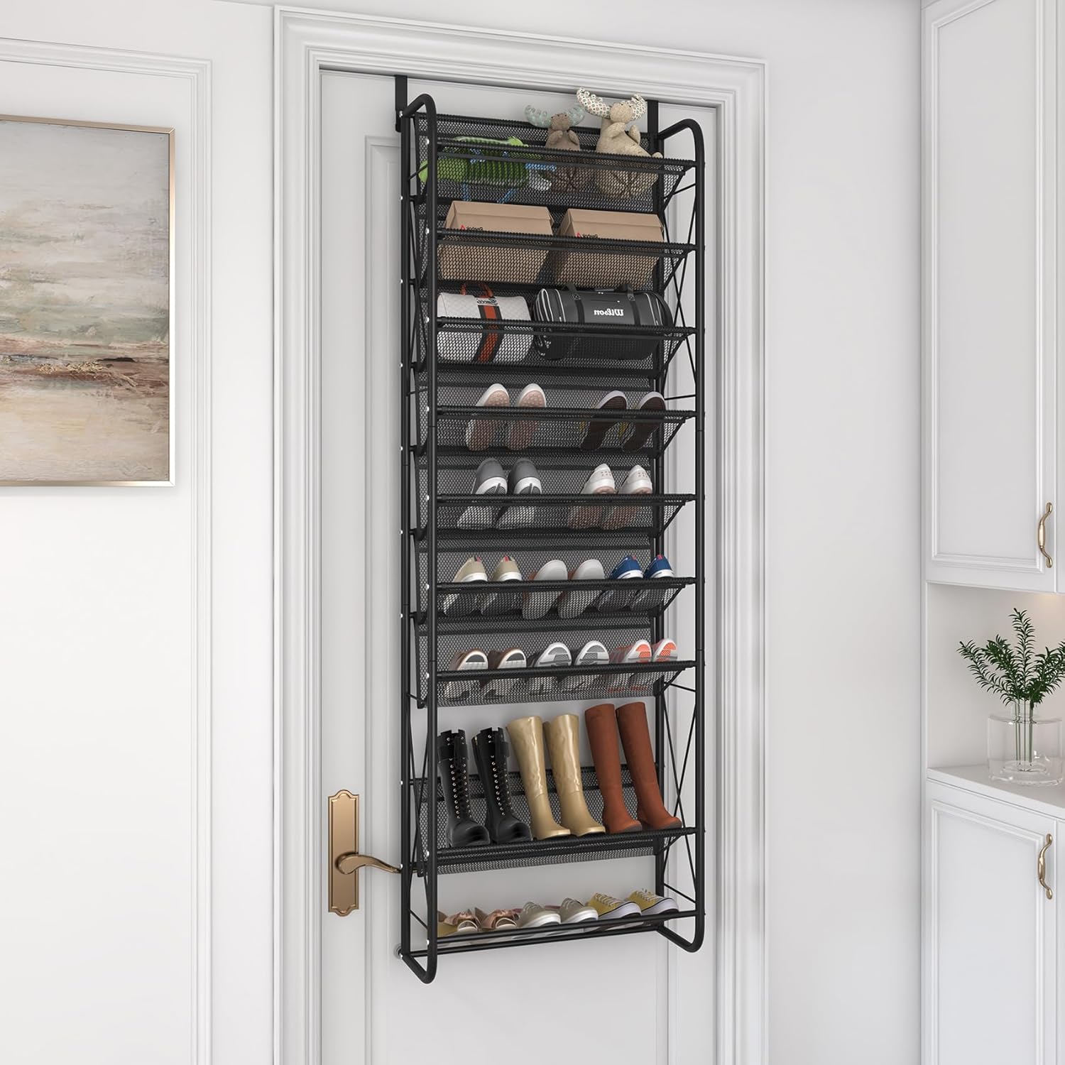 10 Tier Shoe Rack Hanging Shoe Storage the Door Shoe Rack for Closet Pantry Over The Door Shoe Organizer Wall Floating Shelves (Matte Black, 10 Tier)