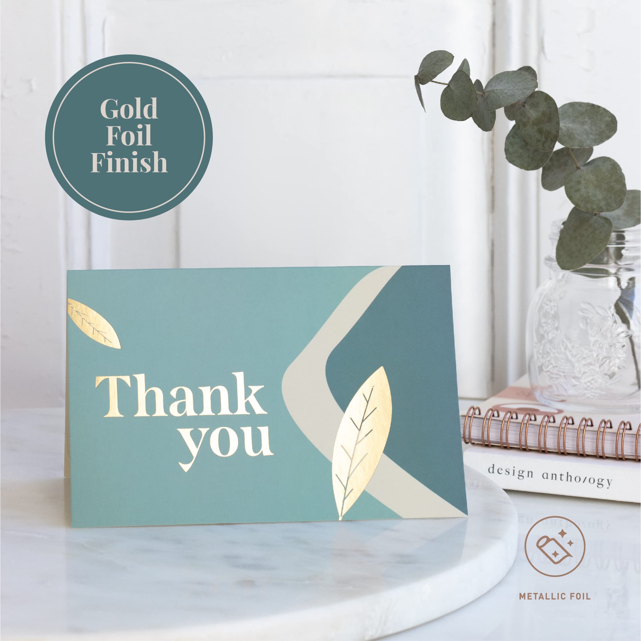 Decorably – Confezione Da 24 Biglietti Di Ringraziamento Viola Con Foglia Oro, Buste E Adesivi Abbinati, 6 Design, 15,2x10,2 Cm, Per Matrimoni E Baby Shower