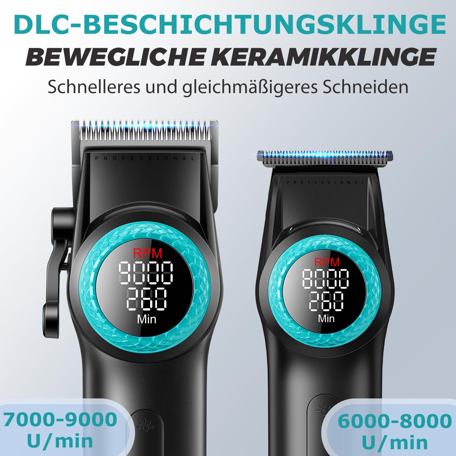 VGR 001 & 977 Profi Haarschneider für Herren Mit DLC-Beschichteten Klingen | Schnurlose Friseurschermaschine zum Haarschneiden, Karbonstahlklinge Haarschneider für Barbiere, LED-Anzeige