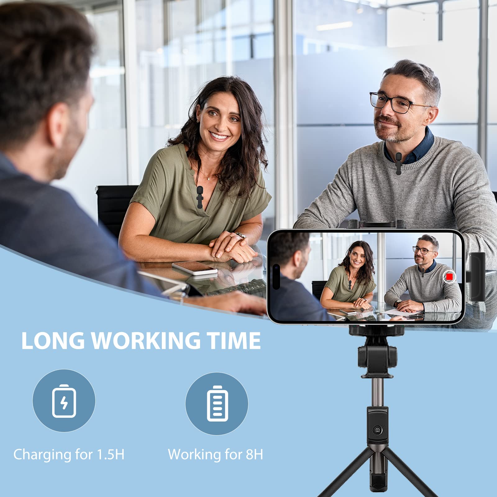 Microfono Inalambrico para iPhone, Microfono Solapa para Movil, Micrófono Bluetooth Lavalier Inalámbrico para Vlogs, Vivo, Entrevistas, TikTok, Youtube, Podcast, Instagram, Video y Grabación