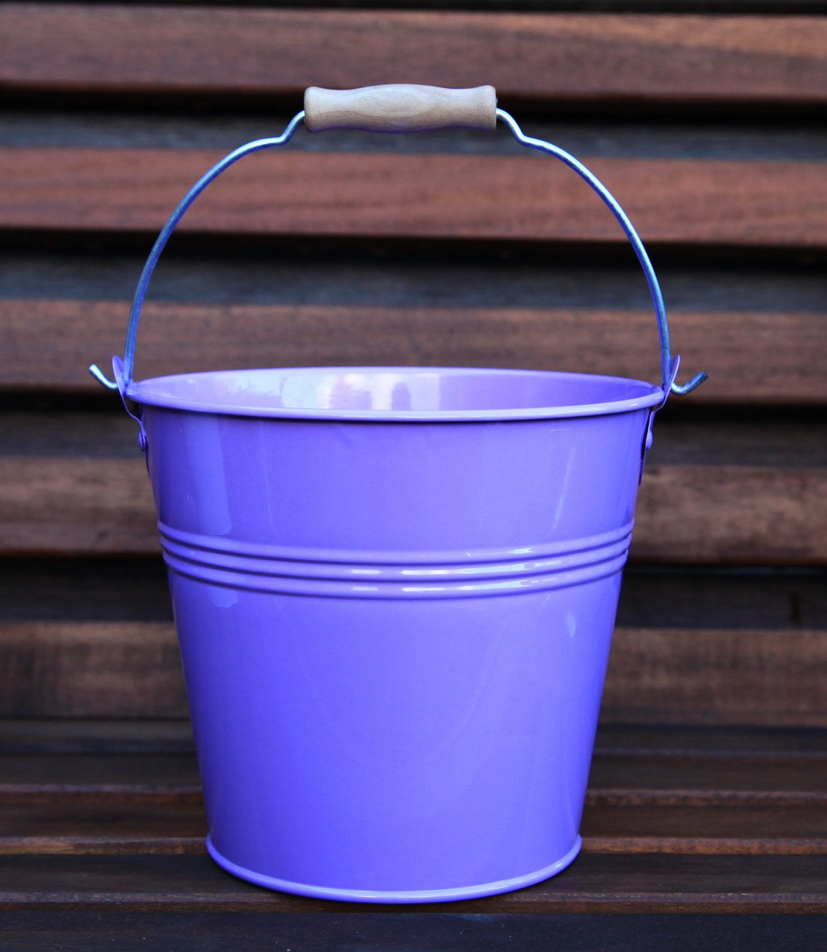 16CM METAL TIN HERB FLOWER BUCKET WITH WOODEN HANDLE POT PLANTER SWEET TREE (purple)