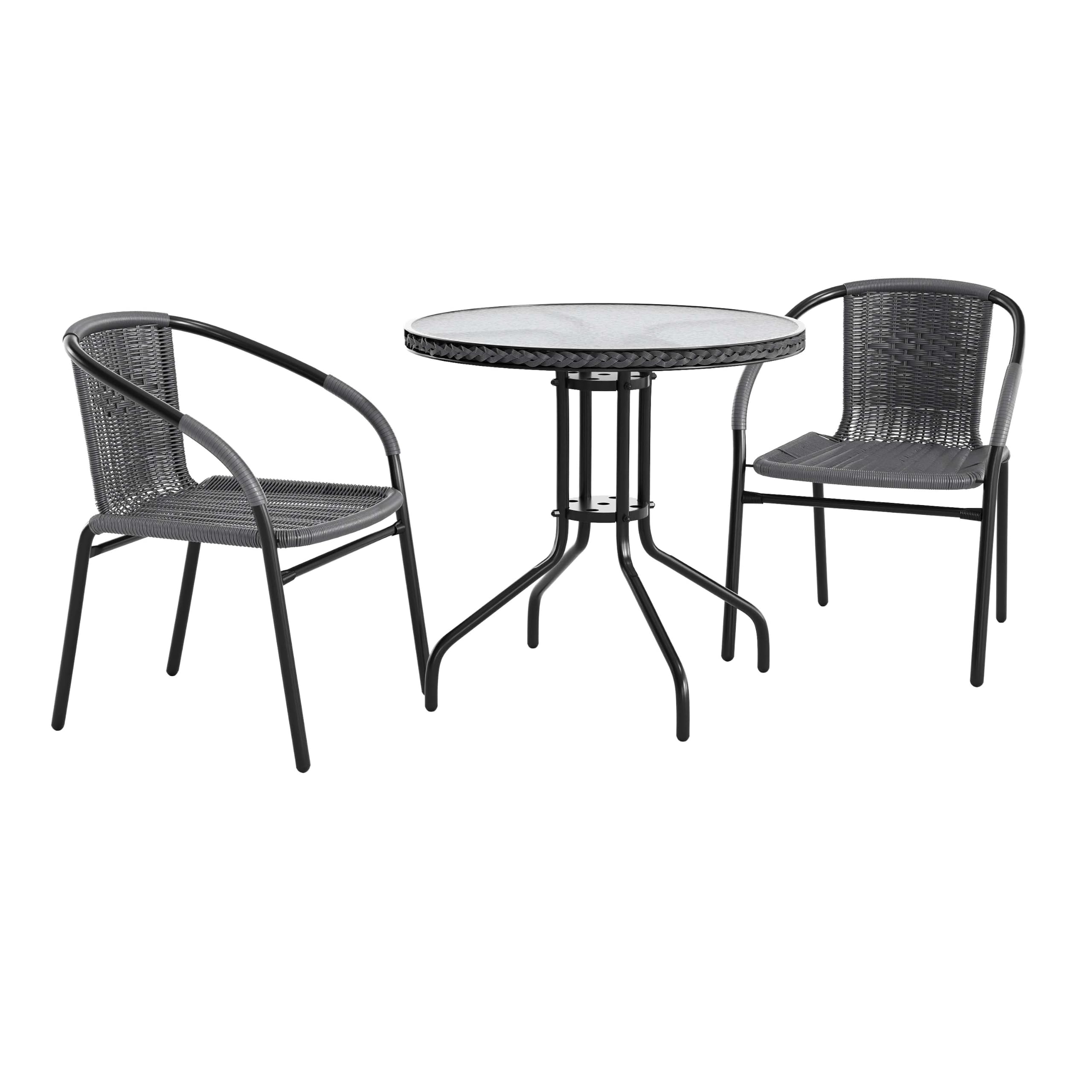 Flash Furniture Clear/Gray / Table + 2 Chair / Contemporary Bistro Sets