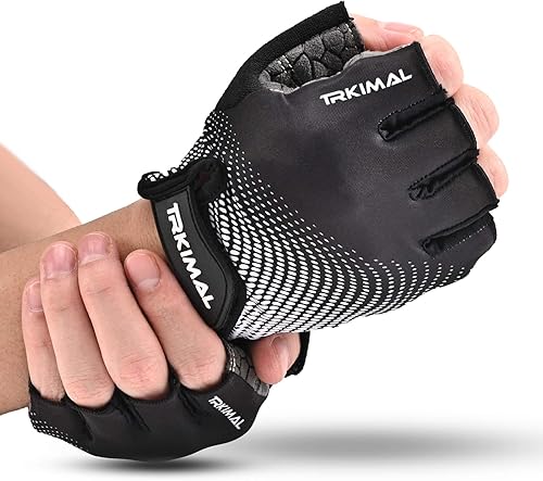 Vista 7 de TRKIMAL Guantes de bicicleta de montaña Guantes de ciclismo con almohadilla SBR antideslizante absorción de golpes, transpirable peso ligero, ajuste