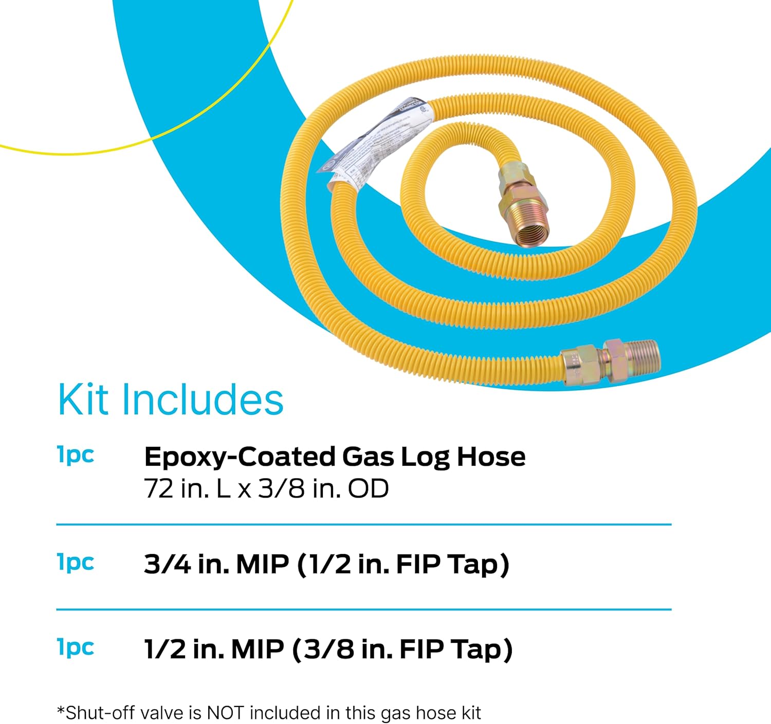 Eastman 72 Inch x 3/8 Inch OD Gas Line Connector with 3/4 Inch x 1/2 Inch MIP Fitting Ends for Natural Gas and Liquid Propane, Stainless Steel, Yellow, 20YE545072B