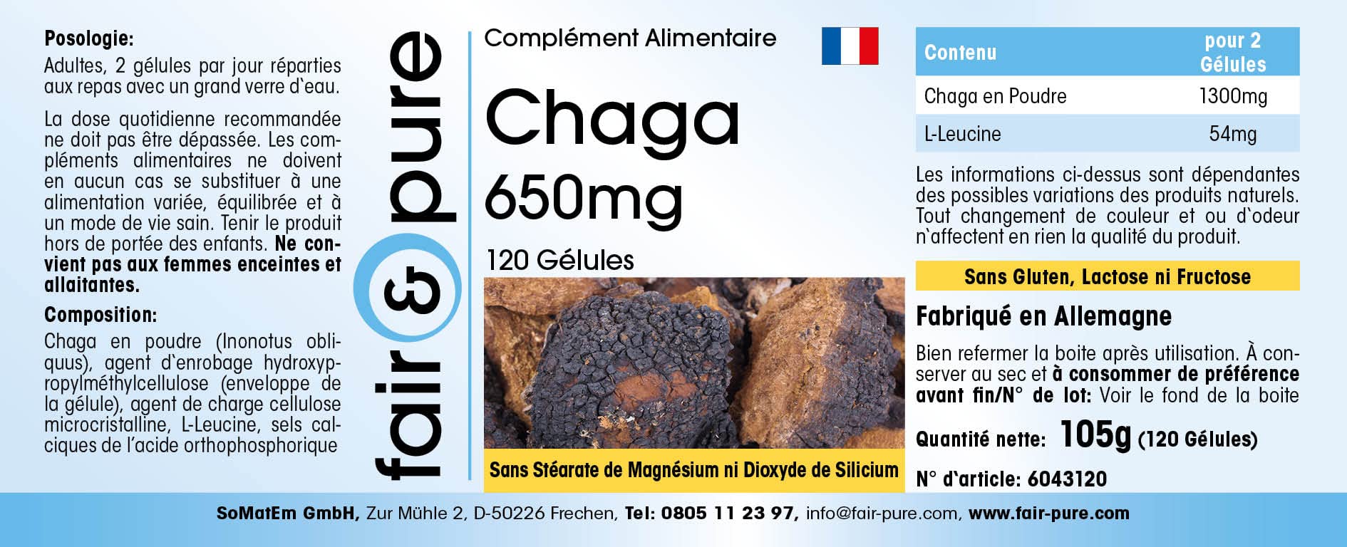 Fair & Pure® - Chaga 650mg - Capsule - Inonotus obliquus - Vegan - 120 Capsule