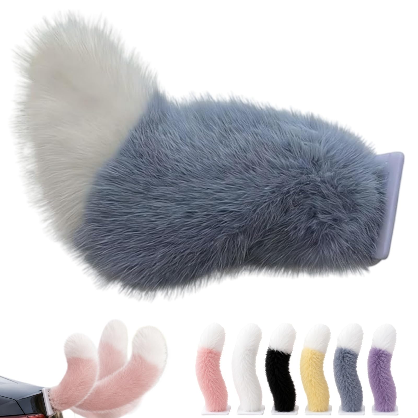 WstaIutno Remote Control Electric Car Tail, Cute Fuzzy Tail Car Decoration and Rechargeable Plush Animal Moving Accessory for Daily Commute and Family Road Trip (A-Blue)