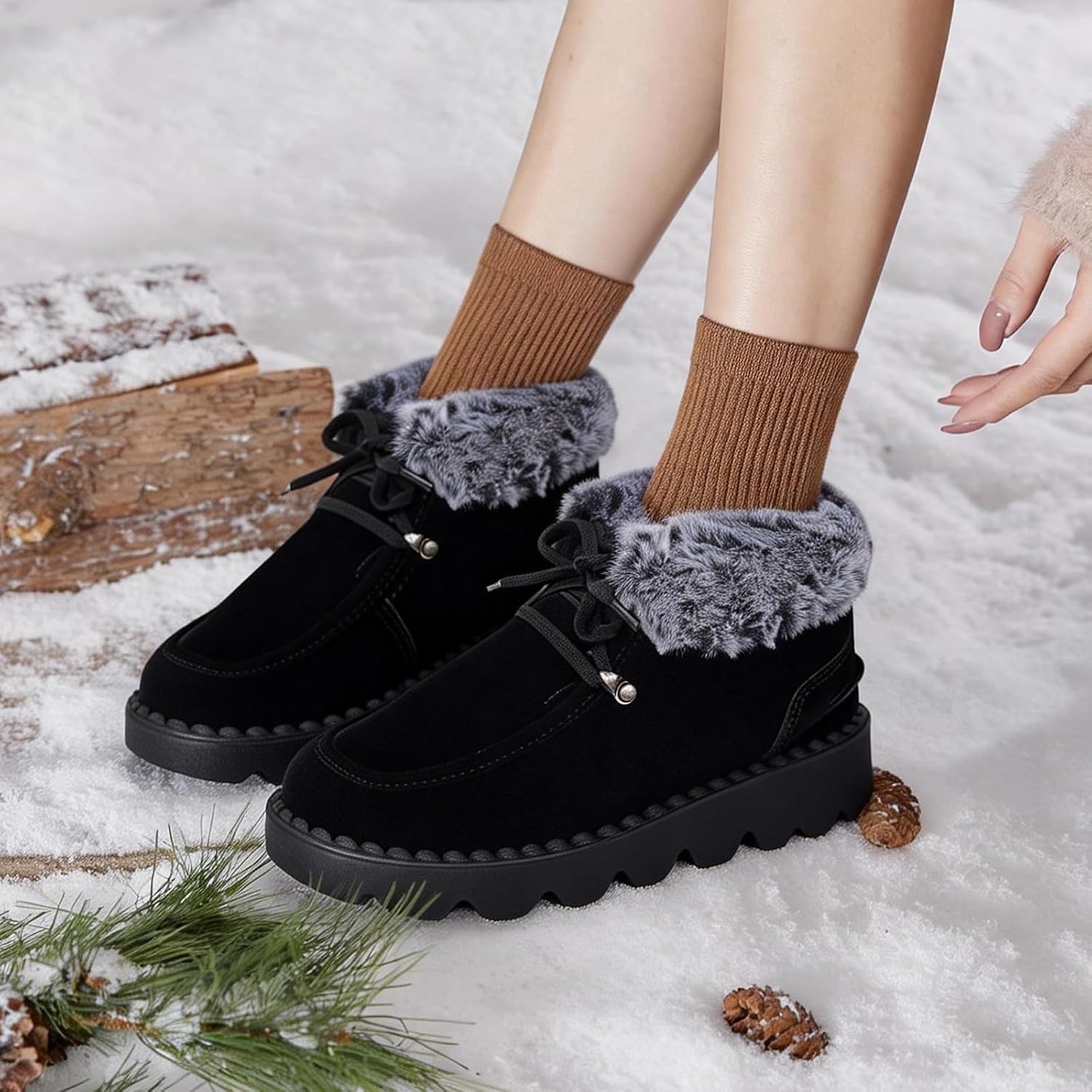 Snow Boots,Warm Plush Lined Short boots Winter Boots with Non-Slip Outsole for Cold Weather