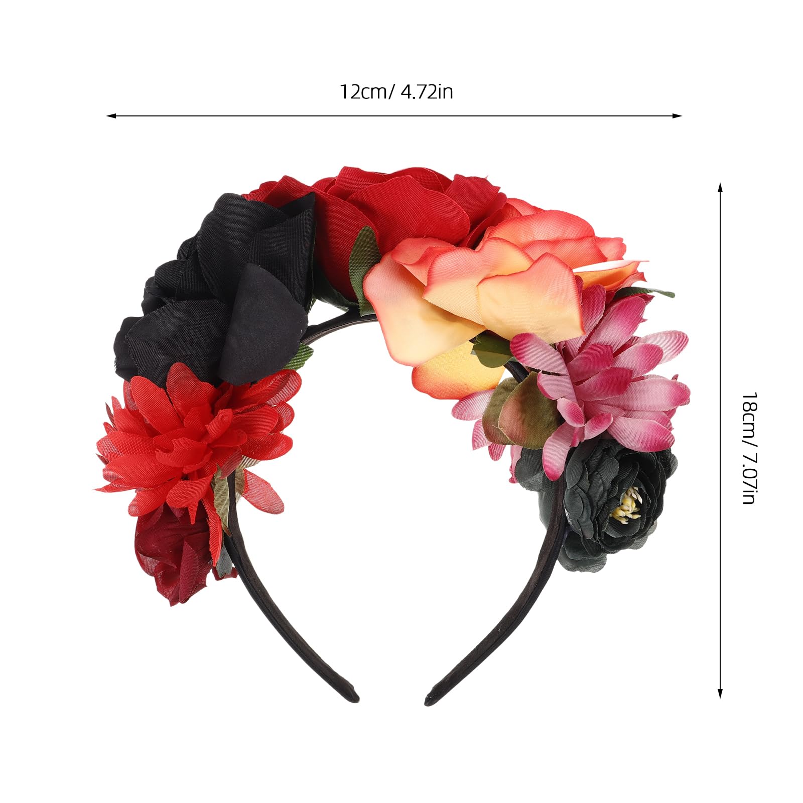 FRCOLOR Mexican Floral Headband for Women,Halloween Flower Crown Hair Hoop Rose Headband for Cosplay,Party - Image 2
