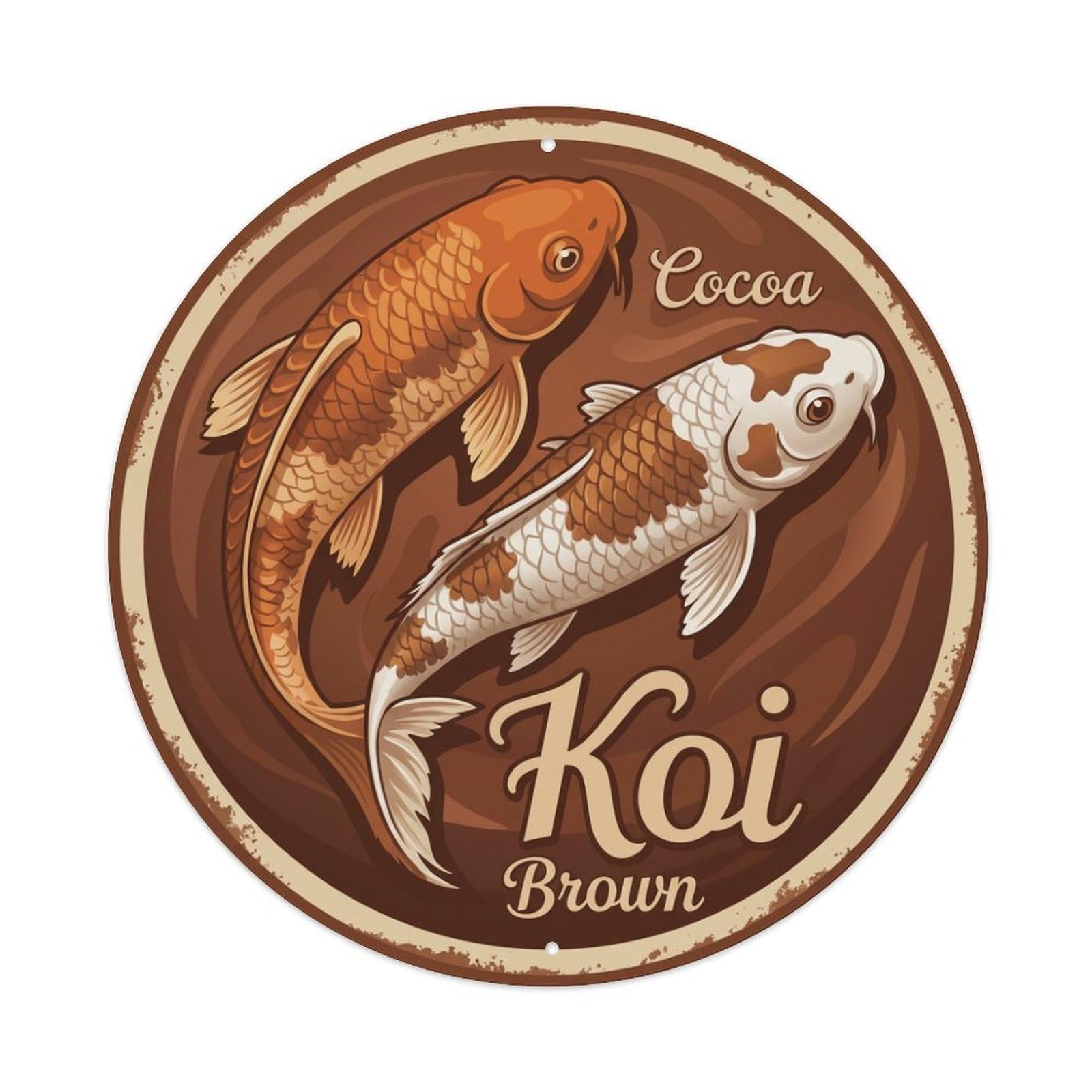 Koi Fish Cocoa Brown Waters Chocolate Warm Rich Sweet Metal Tin Sign
