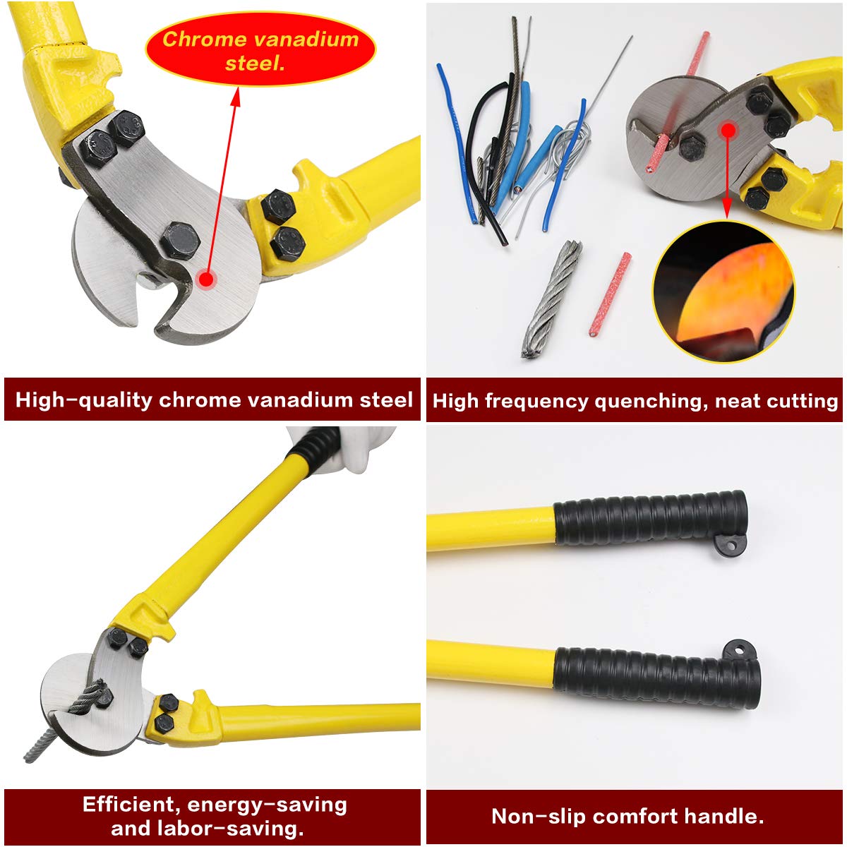 Acescen Hardened Steel Cable Cutters 18" Heavy Duty Industrial Strength Hand Tool with Tapered Jaws Strong Cutting Plier for 5/16" Stainless Steel Wire Rope Cables A13 2