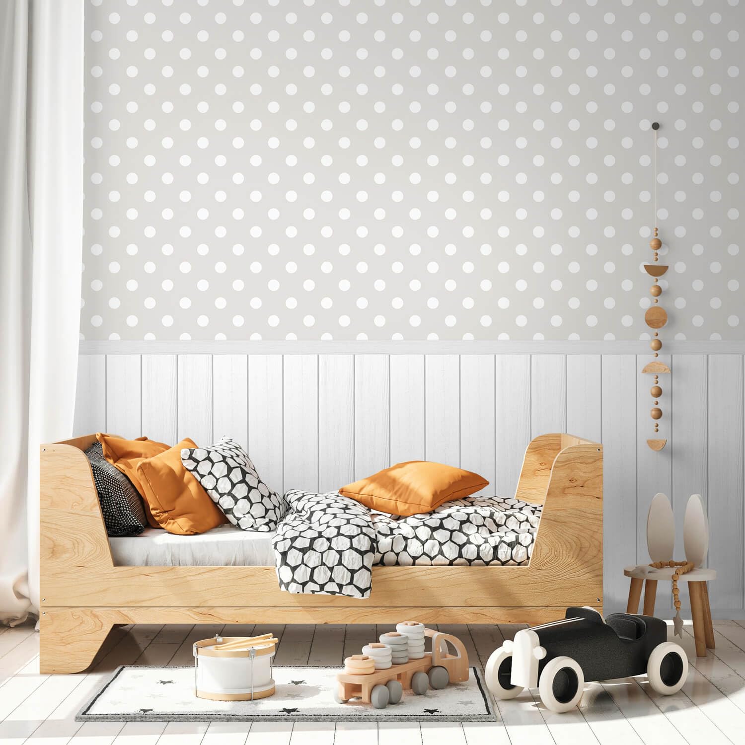 Papel pintado infantil gris Profhome para crear un dormitorio nórdico y relajante