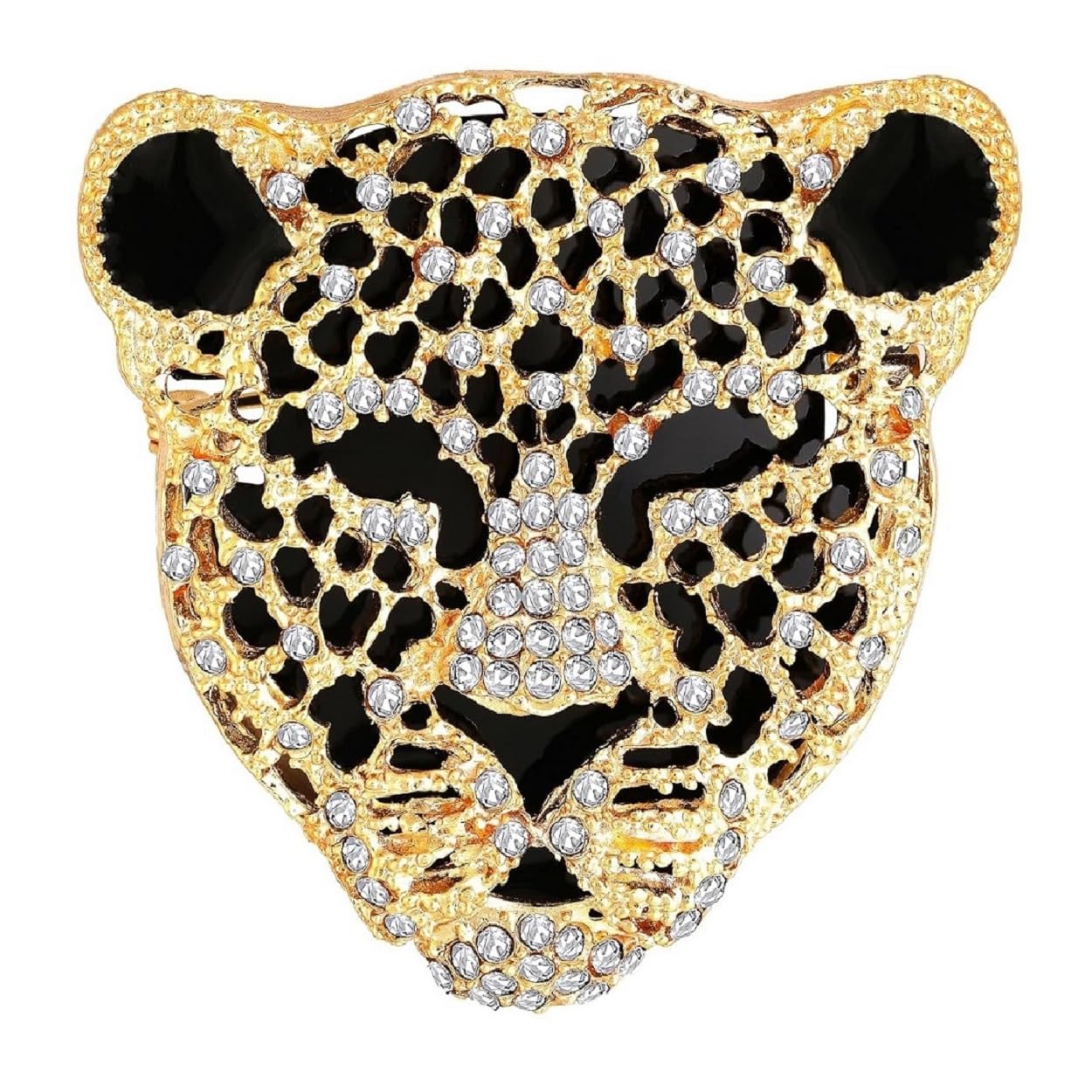 fashmade “where fashion is made” FashMade Stone Gold Studded Leopard Face Brooch for Men & Women | Premium Shiny Bling Lapel Pin with Emerald Cut Eye Stones | Unisex Blazer & Suit Accessory-picture-17