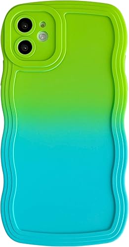 Miniatura 7 de Caseative Funda para iPhone 11, funda suave de color sólido con marco de onda rizada (azul)