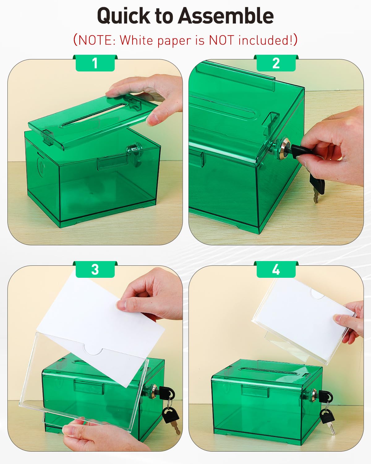 Uniclife Boîte à dons en acrylique avec serrure et porte-pancarte Vert transparent
