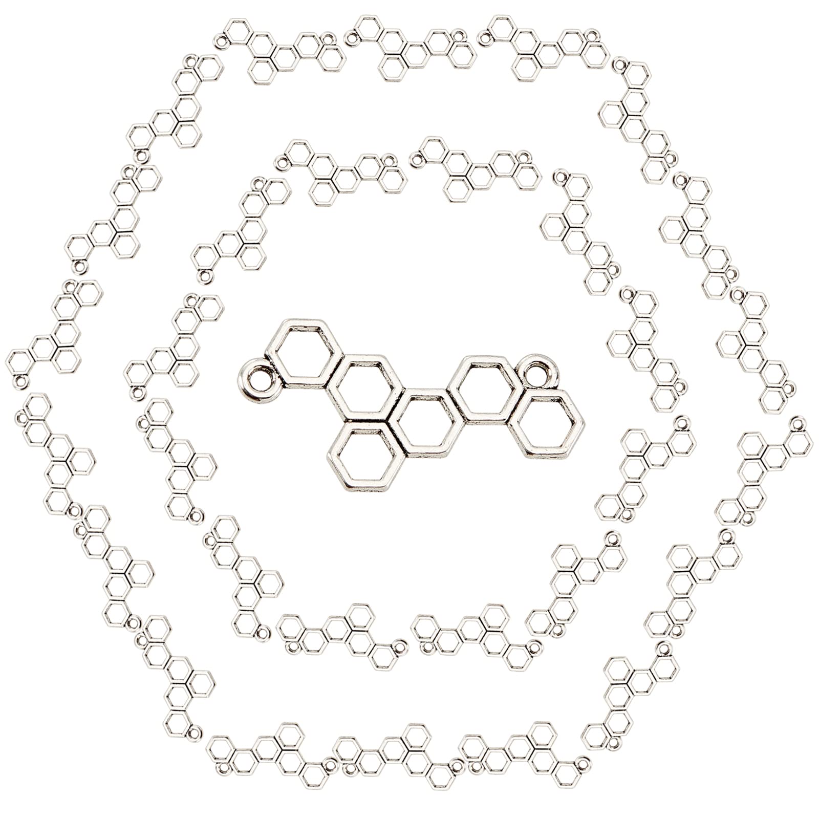 Breloques nid d'abeille en argent pour résine UV et bijoux DIY - Boîte de 100