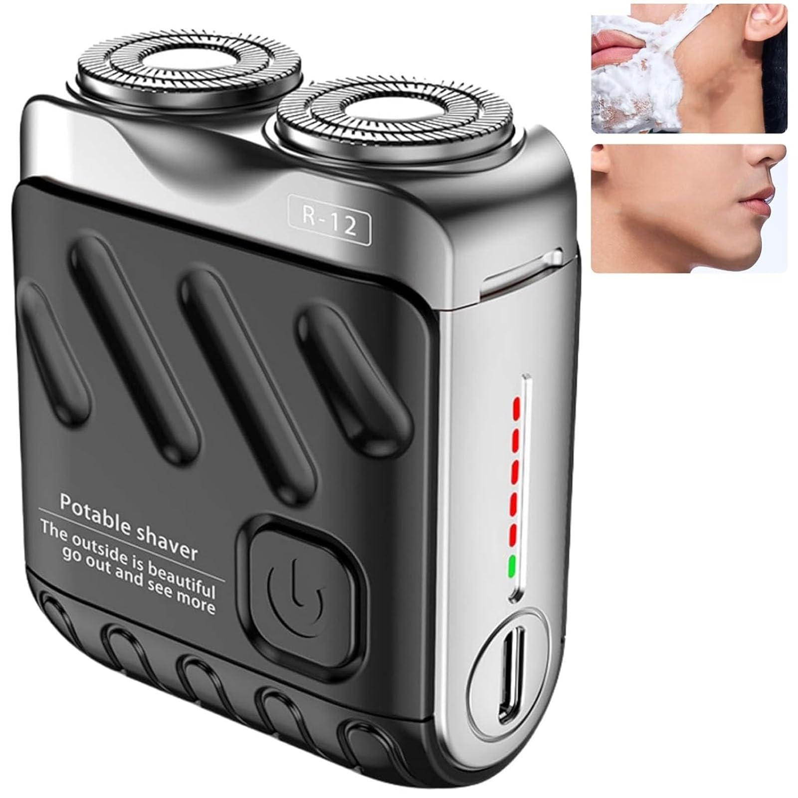 2024 New Mini Electrict Beard Shaver, Shaver with Portable Suitcase Design, Double-Ring Magnetic Cutter, Wet & Dry Shaving for Men, Traveller (Black)