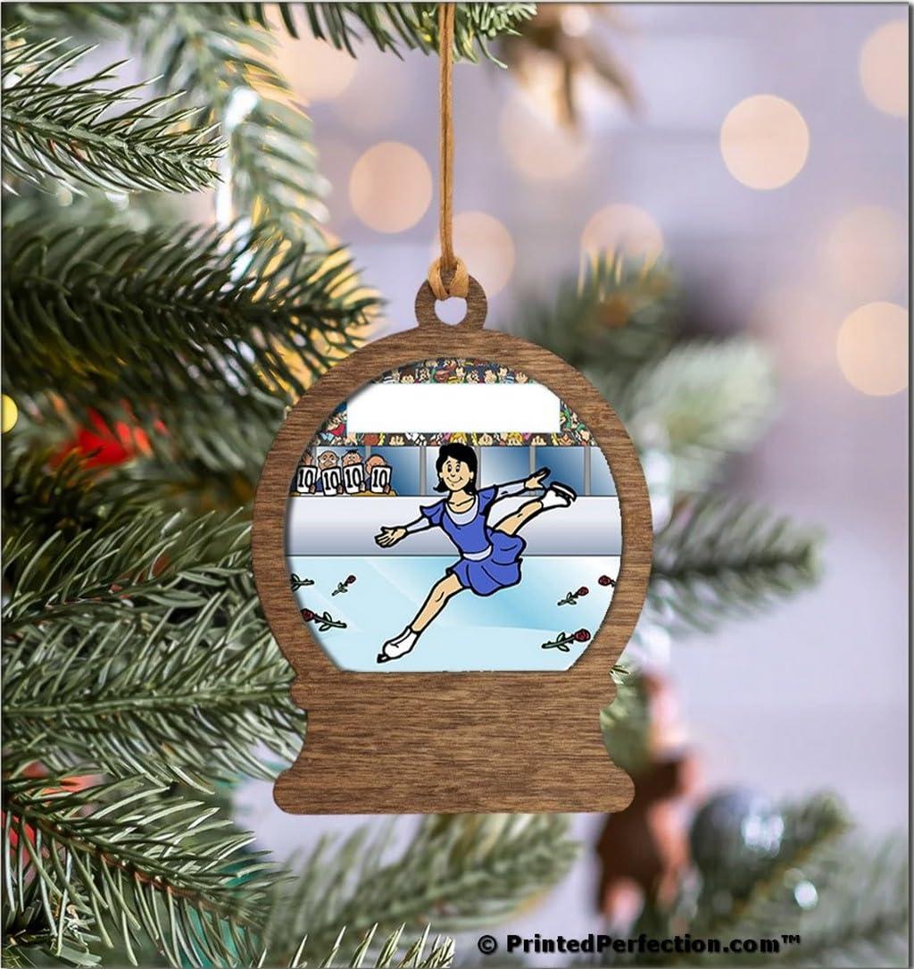 PrintedPerfection.com Personalized Ice Skater - Female Wooden Snow Globe Shaped Christmas Ornament
