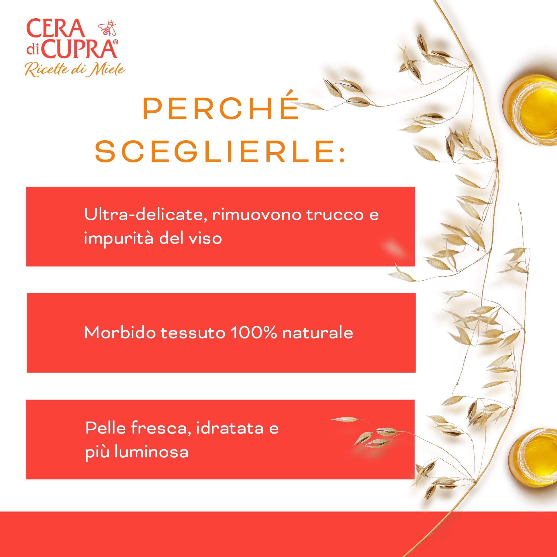 Cera di Cupra, Salviette Struccanti, Ideate per Rimuovere Facilmente Trucco ed Impurità da Viso e Occhi, Tessuto 100% Naturale, Biodegradabili, Made in Italy, 20 Pezzi
