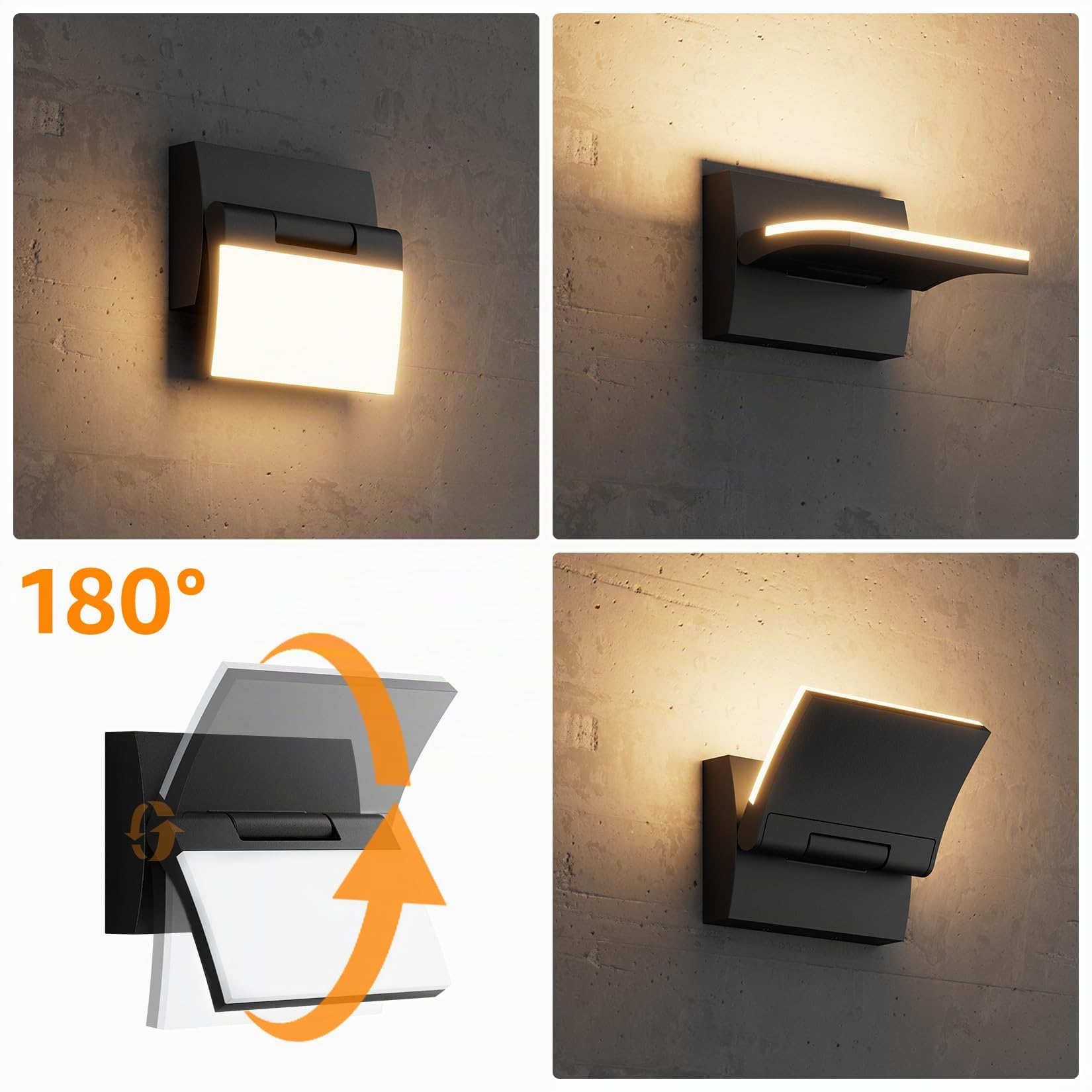 K-Bright 30W Außenwandleuchte Außenlampe Schwarz, 3000K Warmweiß | 180° Schwenkbar Panel, IP65 wasserdicht, Aluminium+PC, 2000LM LED Wandleuchte Innen/Außen für Eingang Terrasse Garten