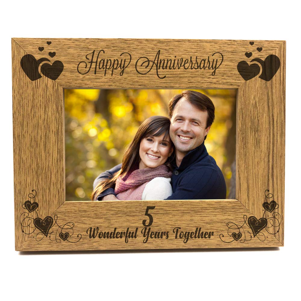 Ukgiftstoreonline Brown Happy 5Th Anniversary Wooden Photo Frame Gift (8 X 10 Inch)