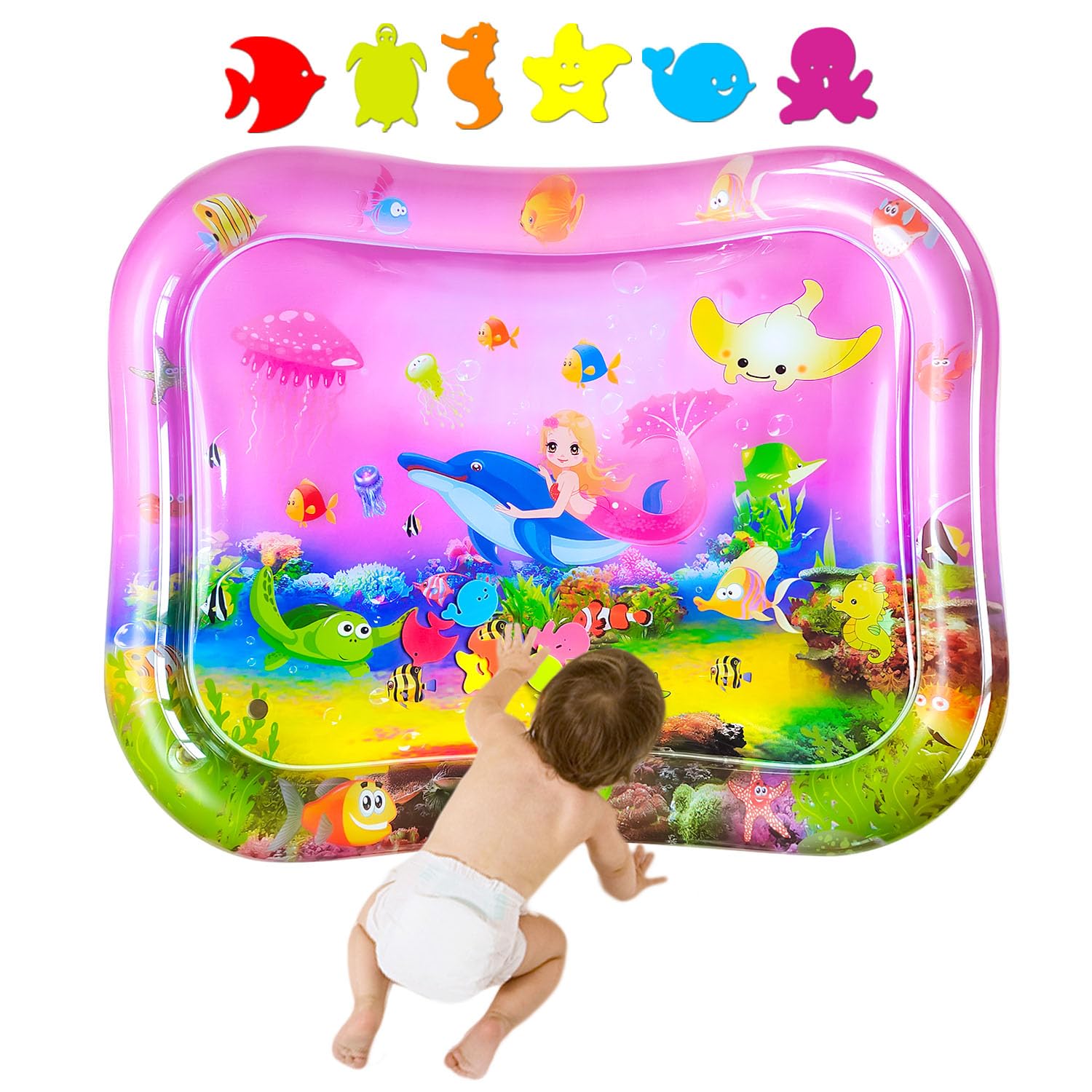 ZHUYNXIR Extra Big Infant Toys, Tummy time Toys, Baby Pink Water Play mat, Fun Early Development Activity Play Center for Newborn,Mermaid Pink