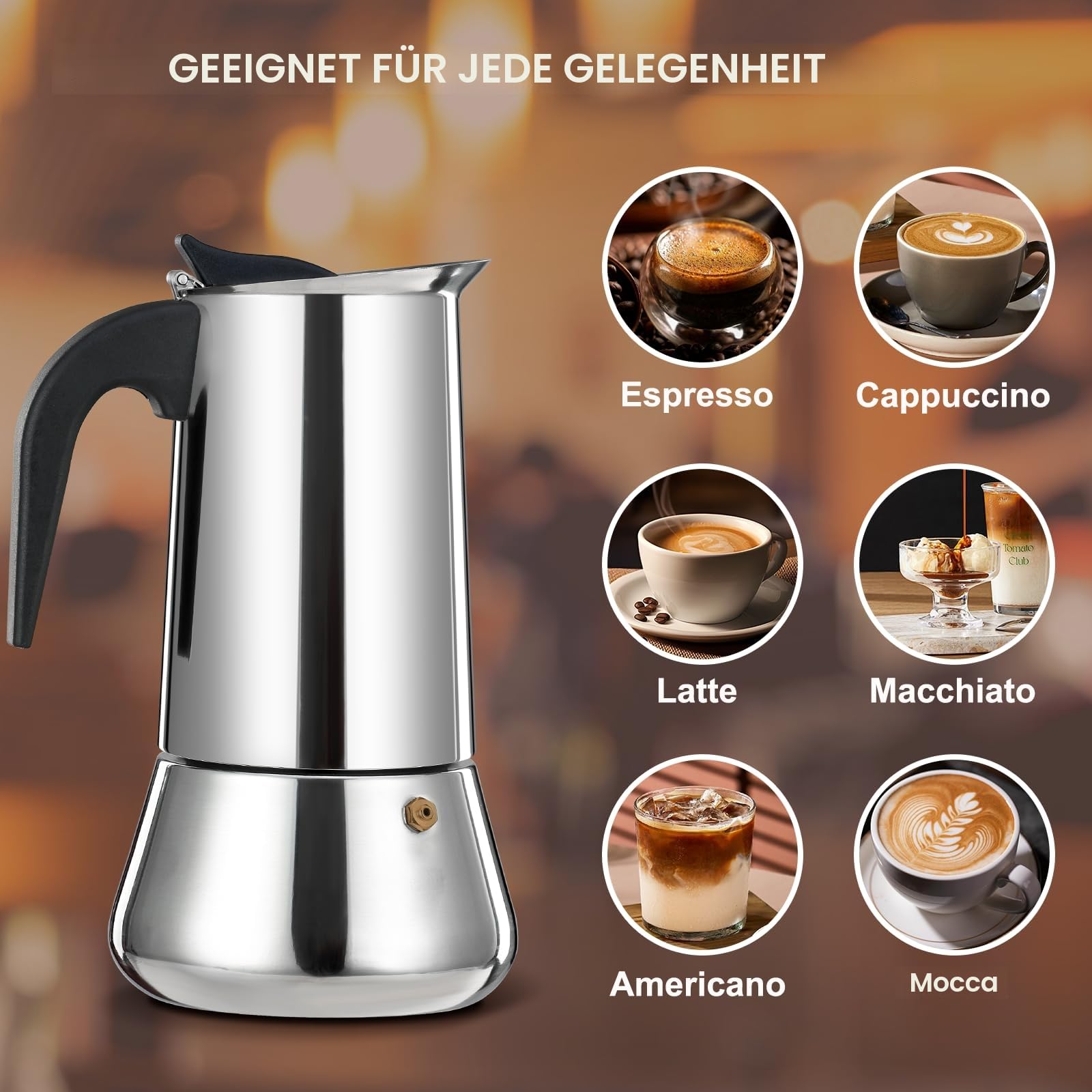 4 Tasse Espressokocher Edelstahl Moka Pot Espresso Maker Perkolator Italienische Kaffeemaschine Mokka Kaffeemaschine Cafe Classic Maker für Haus und Camping 200ml 6.6oz