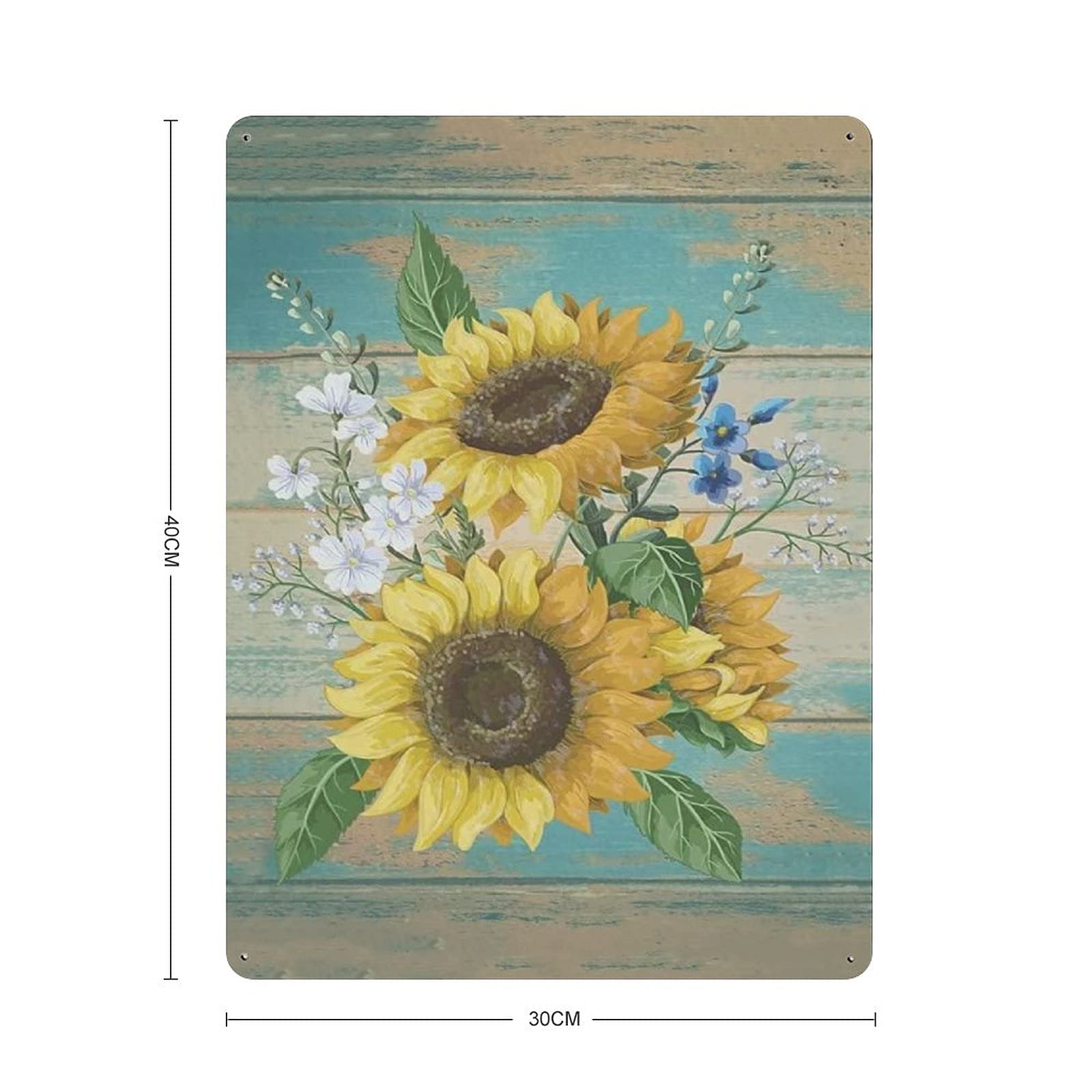 Targa In Metallo Vintage Con Cesto Di Fiori, Girasoli E Farfalle – Decorazione Da Parete 20x30 Cm Per Soggiorno, Camera Da Letto, Cucina – Regalo Originale