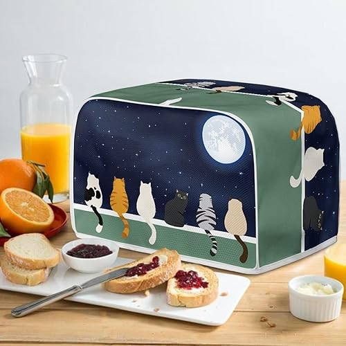 Miniatura 5 de Funda para horno con estampado de galaxia, protector de máquina de pan de cocina, cubierta para tostadora de 4 rebanadas de gato lunar para el
