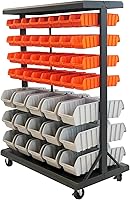 TRINITY 7-Tier Dual-Sided Rolling Bin Rack with 94 Color-Coded Bins - 330 lbs Garage Workshop Organizer Black