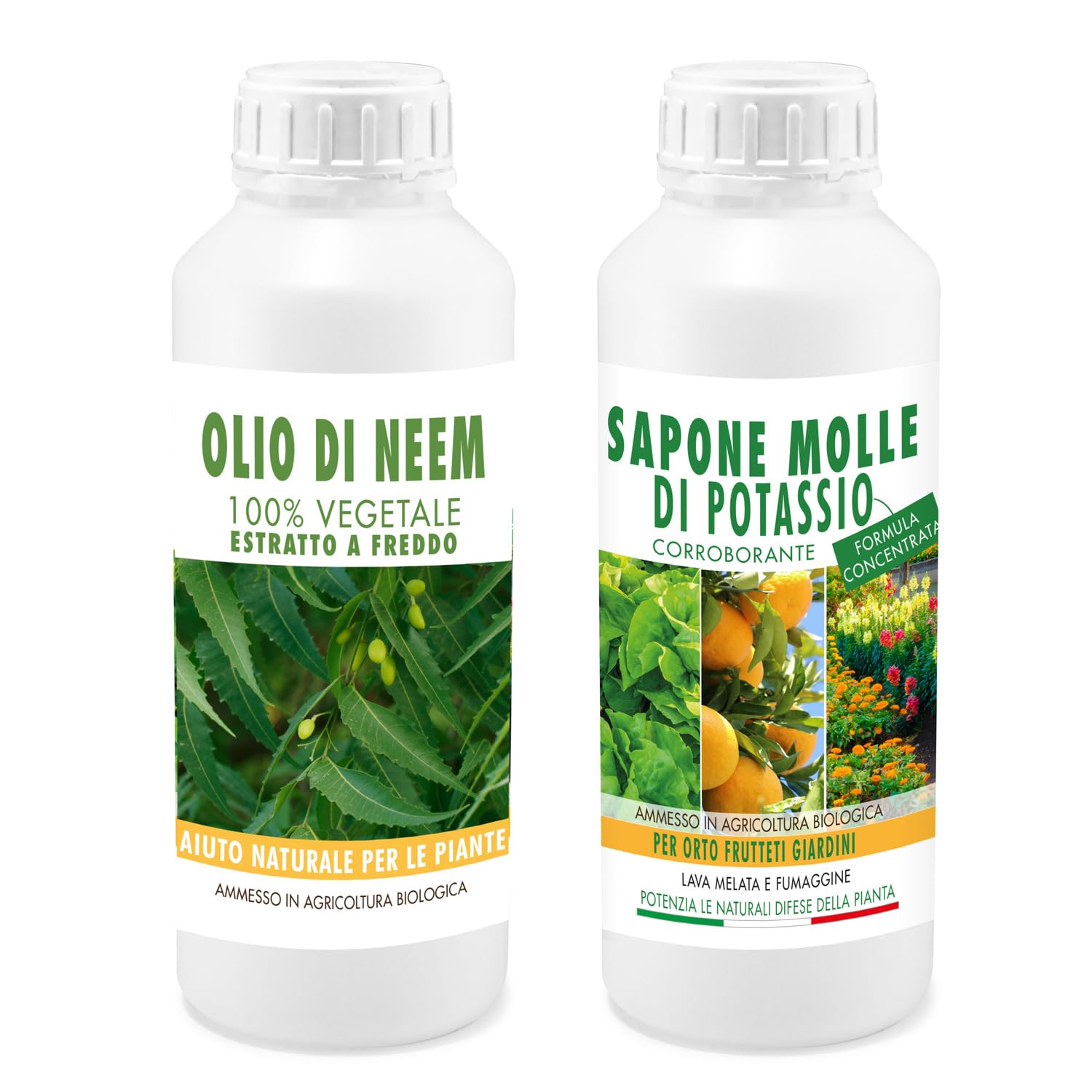 Sapone Molle di Potassio 1L + Olio di Neem 1L 100% Concentrato Puro Vegetale