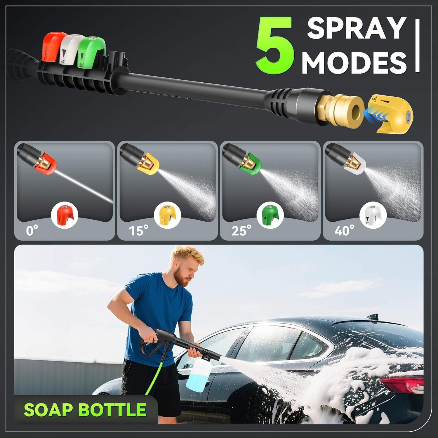 Professional 𝐏𝐫𝐞𝐬*𝐬𝐮𝐫𝐞 𝐂𝐥𝐞*𝐚𝐧𝐞𝐫,Heavy Duty 4 Nozzles,for Home/Cars (Light Green)