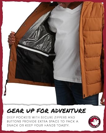 CANADA WEATHER GEAR Boys Puffer Jacket Quilted Fleece Lined Winter Coat Bubble Jacket For Boys (Size: 8-20)