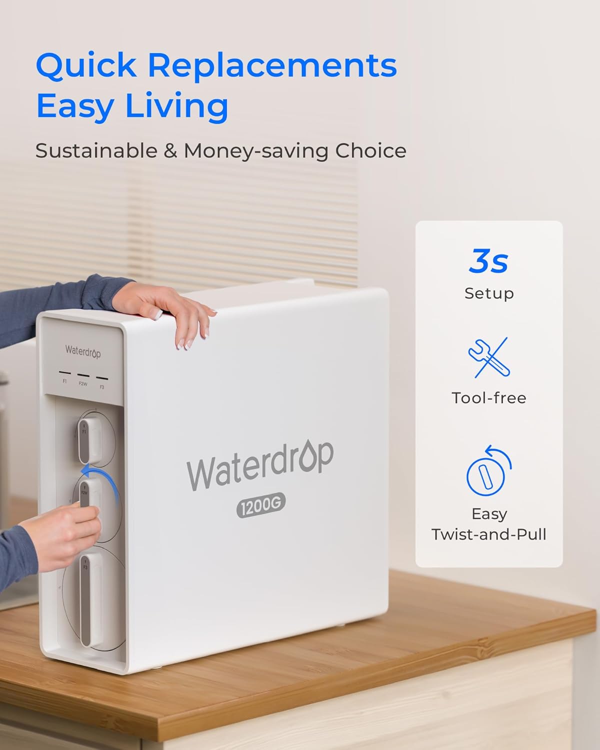 Waterdrop F2W Filter, Only Replacement for X8-PRO & X12-PRO Dual Flow Tankless Reverse Osmosis System, 6-month Lifetime