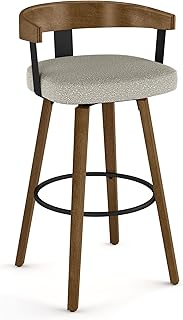 Amisco Cohen 26 in. Swivel Counter Stool - Light Beige & Grey Bouclé Polyester/Light Brown Wood/Light Brown Wood