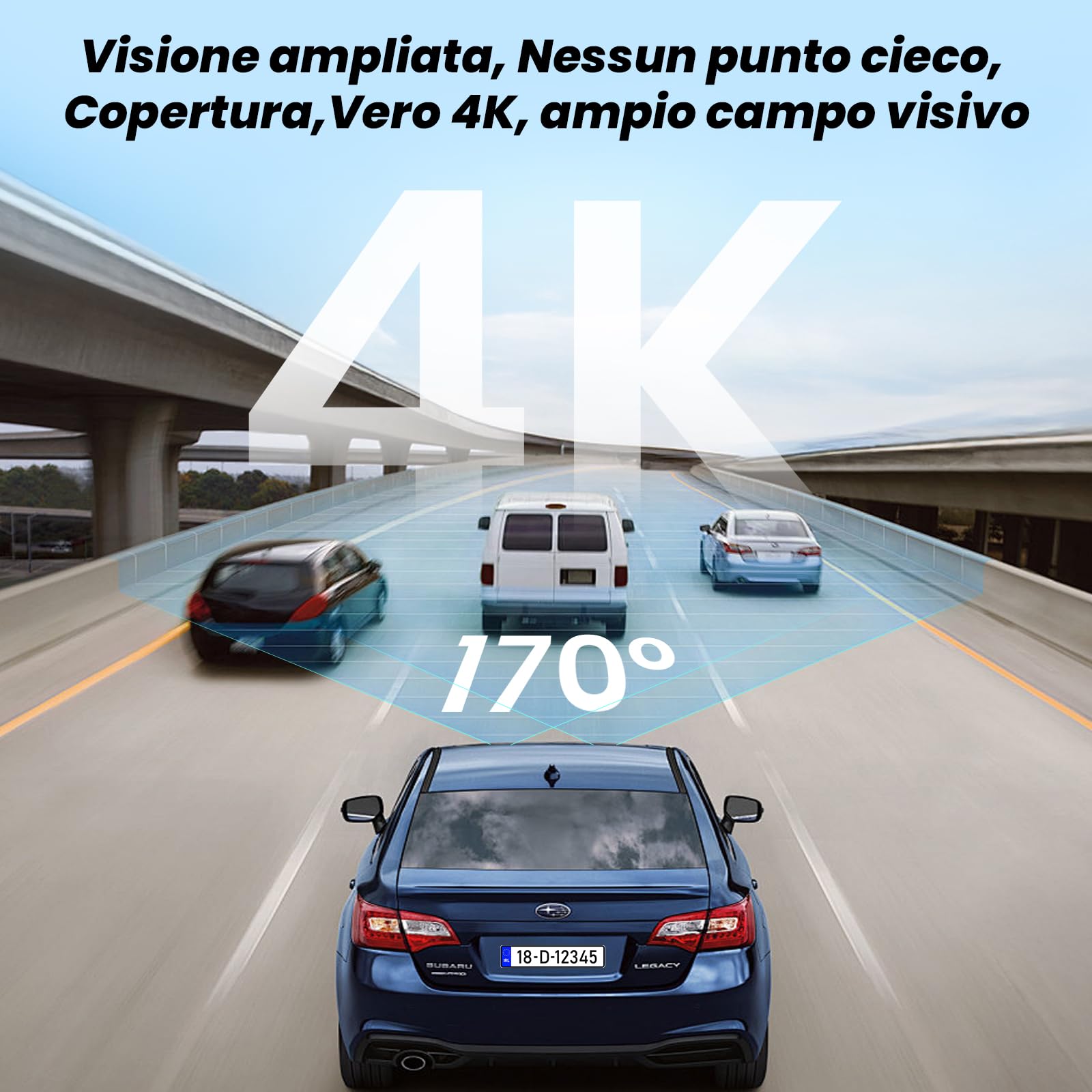 Dash Cam Auto 4K Anteriore e 2K Posteriore, WiFi 5GHz con App, G-Sensor, Registrazione in Loop, Modalità Parcheggio 24H, SD 64G