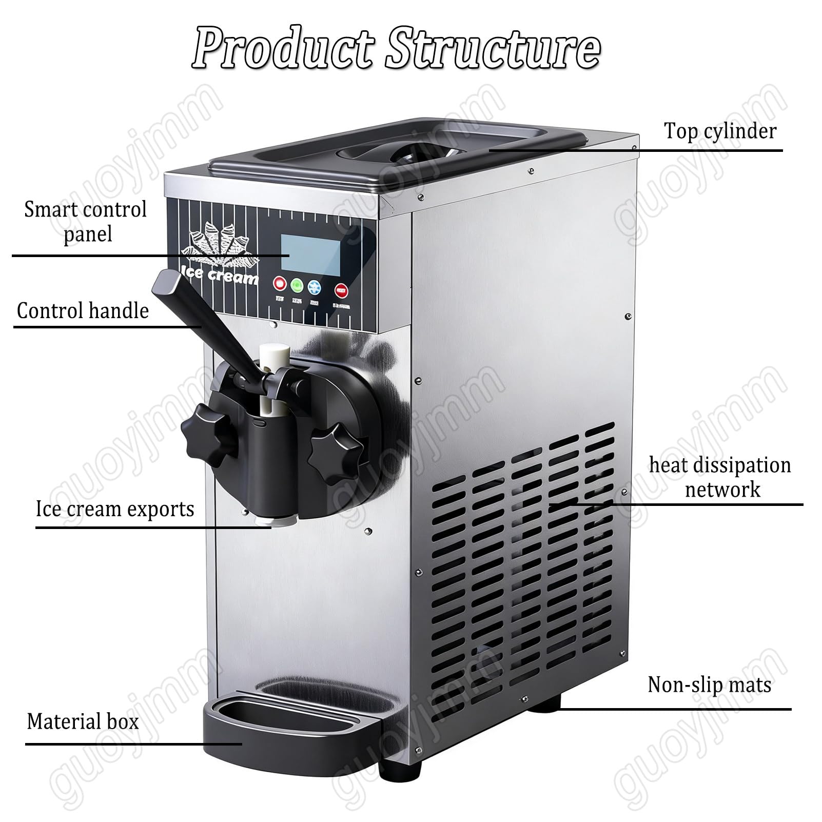 Máquina Comercial para Hacer Helado Suave de Un Solo Sabor, 450 W, Diseño de Acero Inoxidable para Encimera, Rendimiento de 4-5 Kg/h, Control por Panel LCD, para Restaurantes y Pastelerías Orange