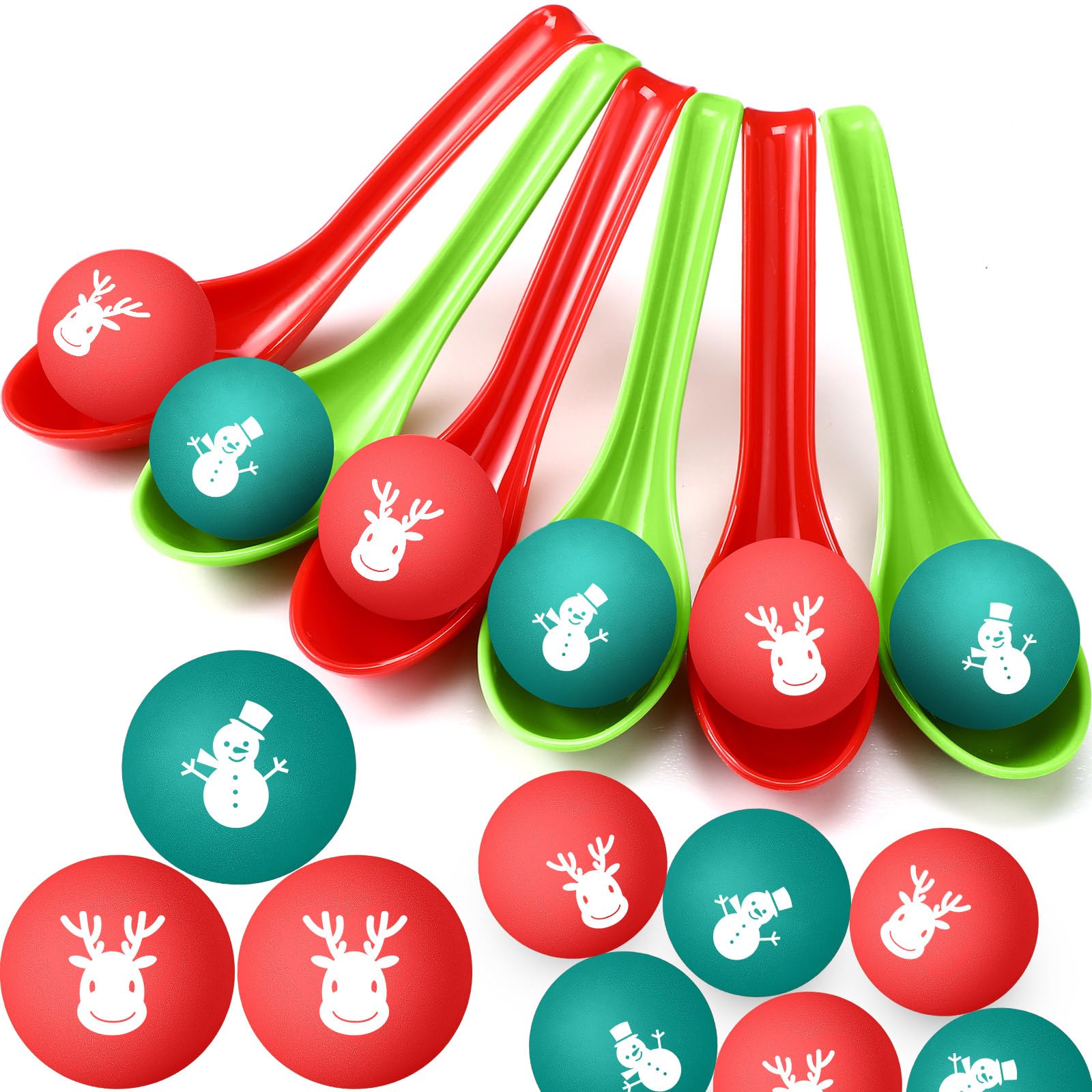 JellyArch 48 Pack Christmas Game for Family Party Spoon Relay Race Toy Set Christmas Tree Santa Snowman Reindeer Ball and Spoon Race Game for Indoor