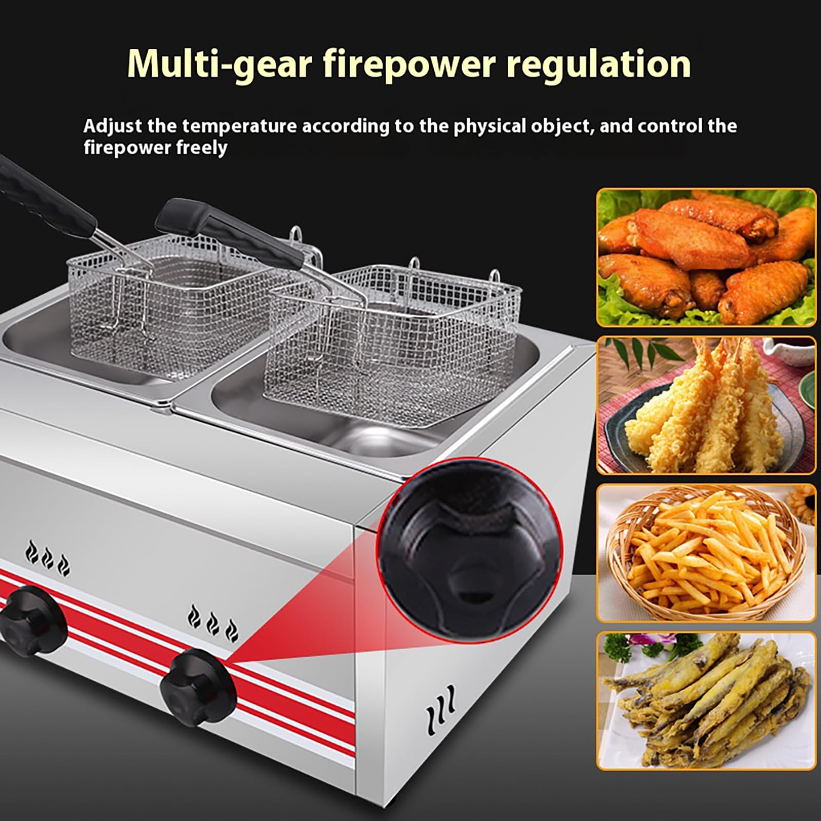 Freidora De Gas Profesional Simple/Doble Cilindro 10l/20l/30l En Acero Inoxidable Quemadores Independientes, Doble Tanque, Cestas Gemelas - Ideal Para Restaurantes, Negocios De HosteleríA Y Uso Domé