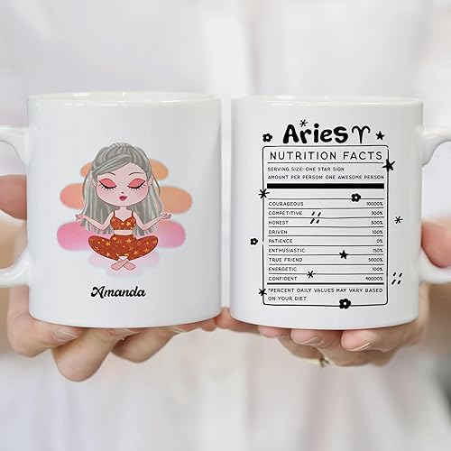 Miniatura 4 de Gossby Taza de café personalizada con signo de Aries  Taza personalizada de horóscopo de 11 oz para mujeres con diseño, nombre, información