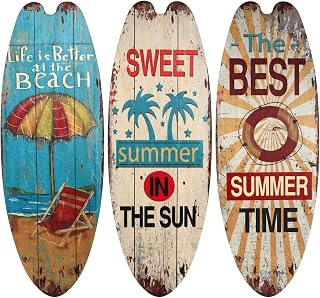 FOMIYES 3 Piezas Letrero de Madera Temática Oceánica Tabla de Surf Colgante Decoración de Pared Playera para Adorno Casa Terraza Bares Piscina Habitaciones Vacaciones Cartel Verano