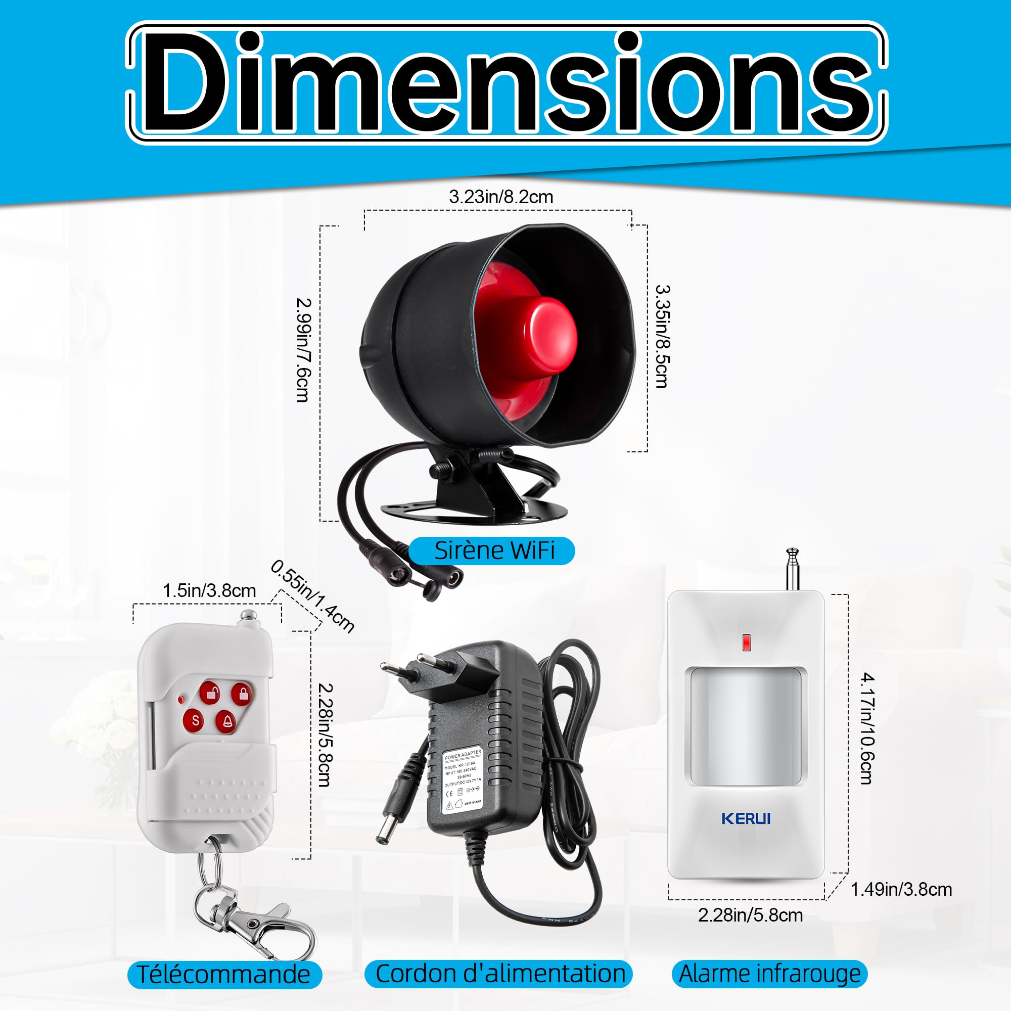 Système d'alarme WiFi 120 DB pour la sécurité de la Maison avec 4 détecteurs de Mouvement et télécommande pour abri de Jardin et Garage