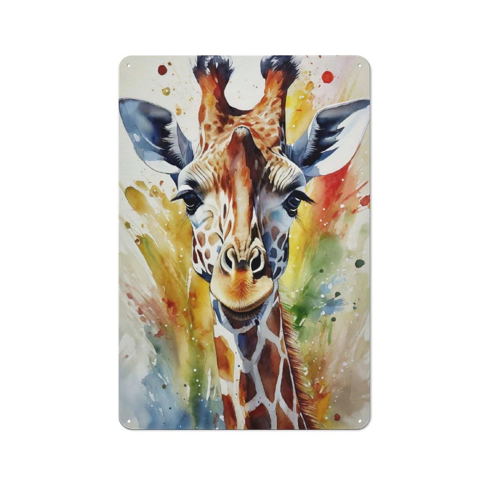 Junmoney Watercolor Painted Giraffe Tin Wall Plaque 30X20cm With For Bar Or Restaurant, Suited To Restaurant Interior Fans