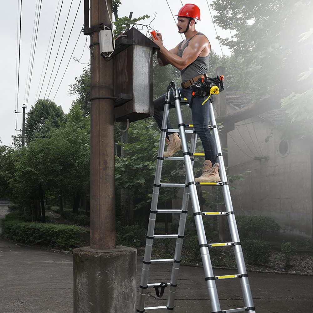 Randaco 3,8 m teleskopowa drabina składana, aluminiowa, wielofunkcyjna drabina teleskopowa, wysuwana, składana, antypoślizgowa, wielofunkcyjna, obciążenie do 150 kg