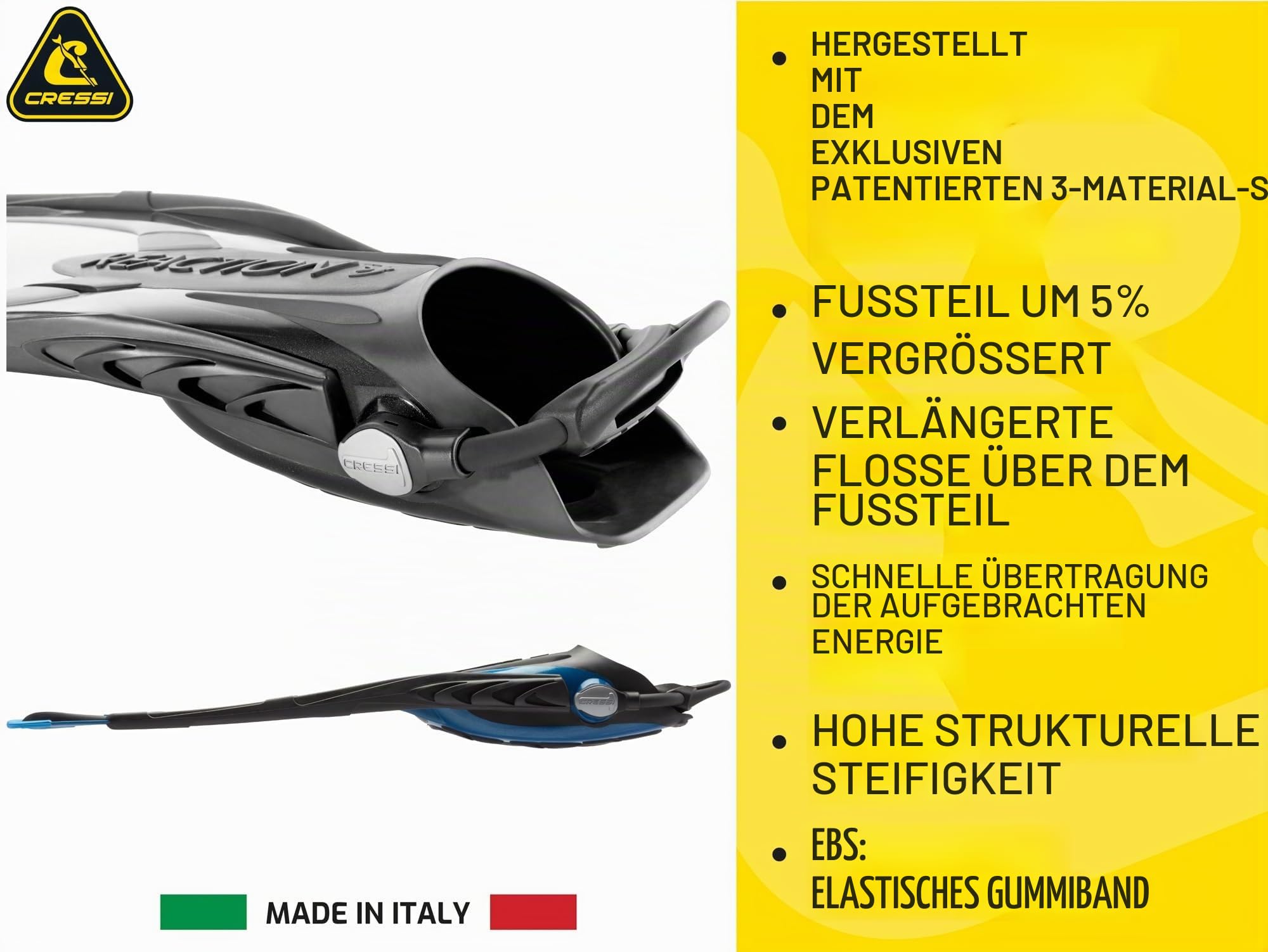 Cressi Reaction EBS Fins - Hochleistungstauchflossen mit EBS Strap