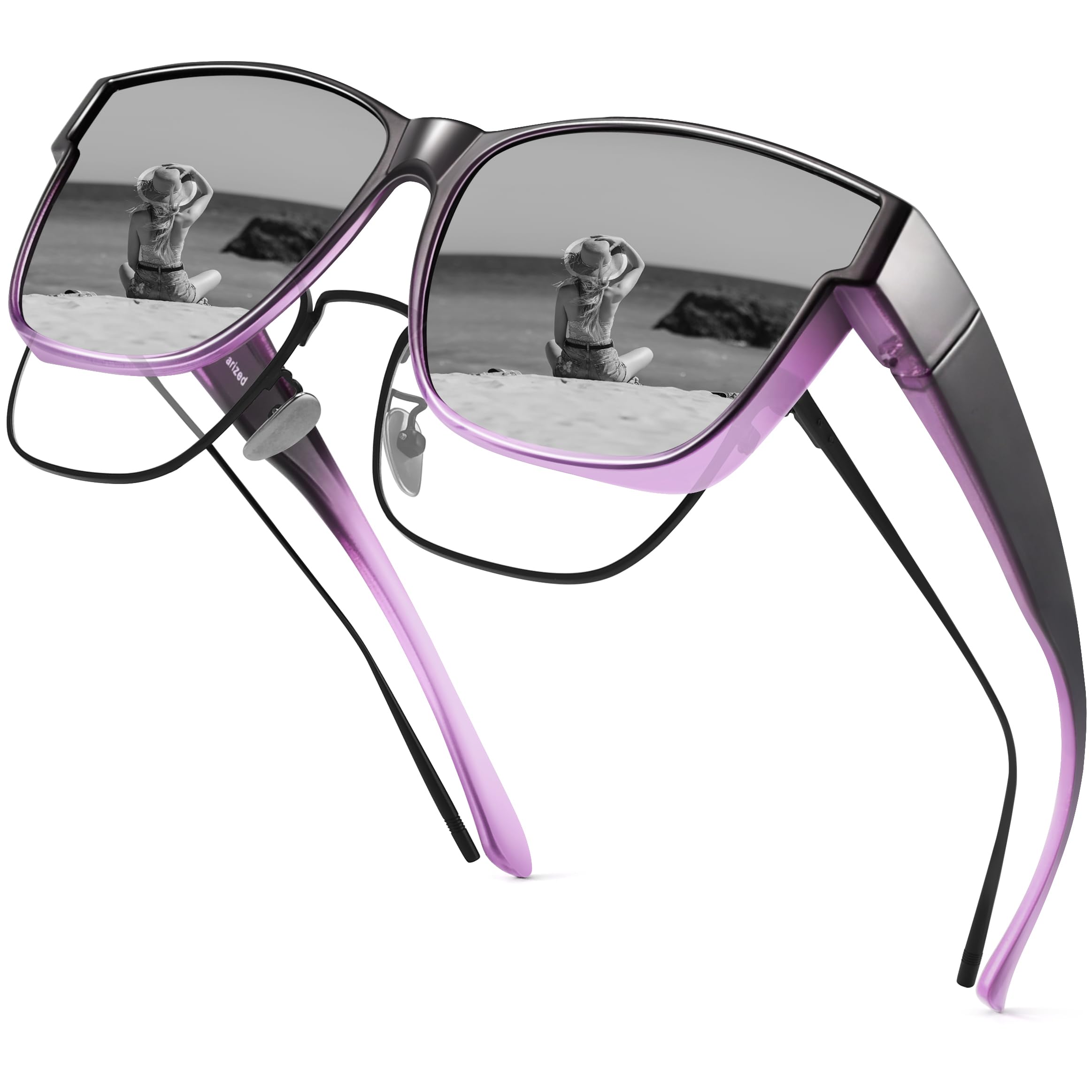 URUMQI Polarized Sunglasses Fit Over Glasses for Men Women, Oversized Square Sun Glasses UV400 Protection Shades