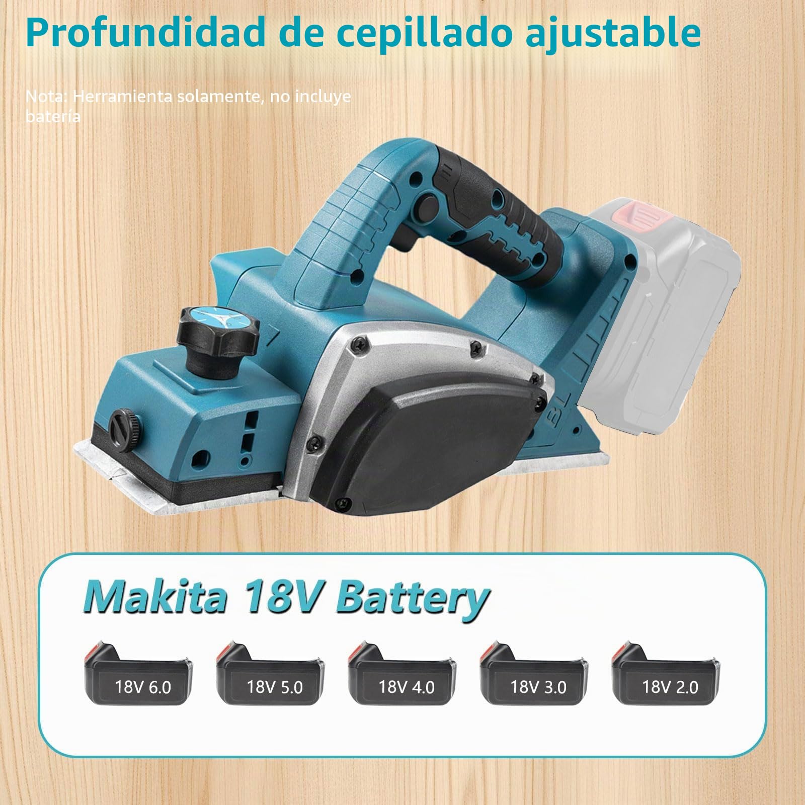 Cepilladora inalámbrica compatible con batería Makita de 18 V, cepilladora eléctrica de madera sin escobillas de 15000 RPM con 82 mm de ancho, profundidad ajustable de 0 a 2 mm para muebles de