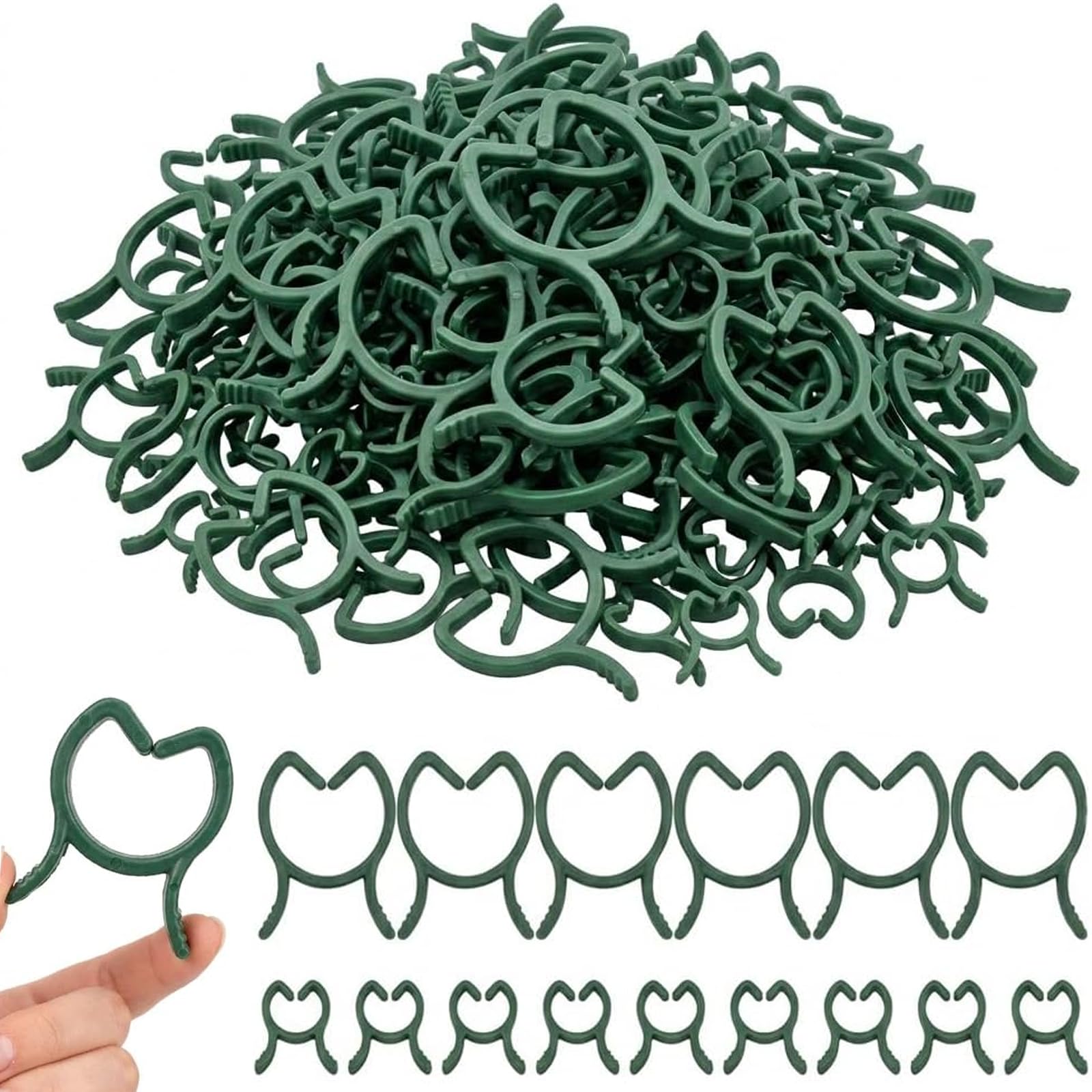 Wexrinqa 200 Pcs Plant Clips,Garden Clips,Garden Clips for Climbing Plants,Garden Clips and Plant Rings for Climbing Plants Vine Fixing, Green Plant Stem Clips for Trellis