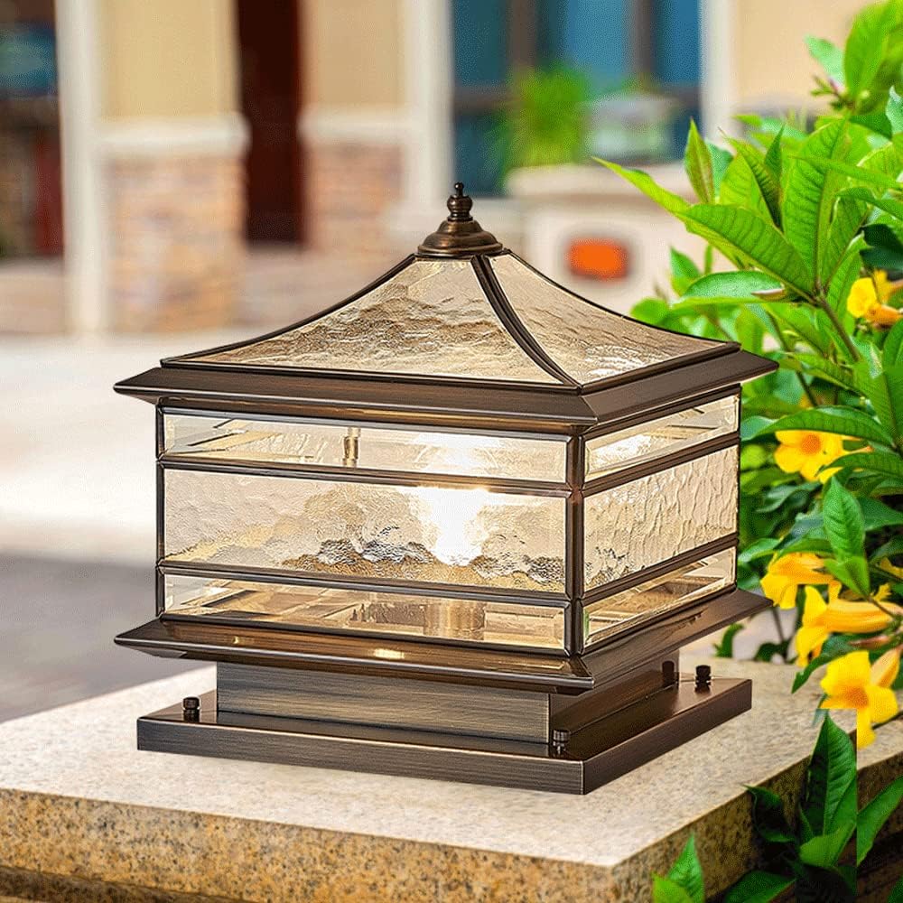 Generic Vintage Copper Outdoor Pillar Light for Patio Garden Fence - Glass Post Lantern Fixture, Pedestal Lamp Landscape Decor, 50*52cm