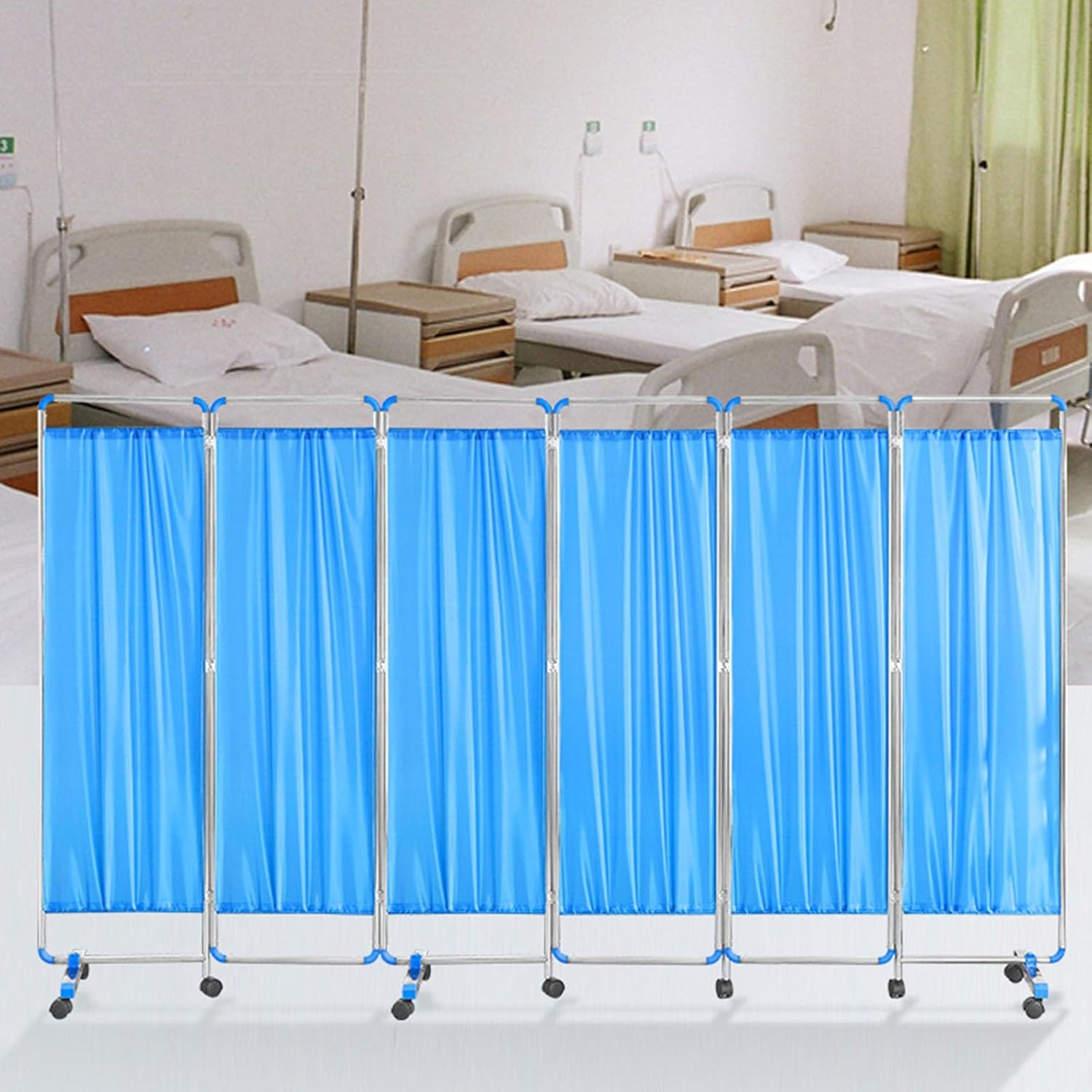 6ft Tall Foldable Medical Privacy Screen,6Panel 300cm(w) Rolling Fabric Room Divider/Partitions for Hospitals Beauty Salon