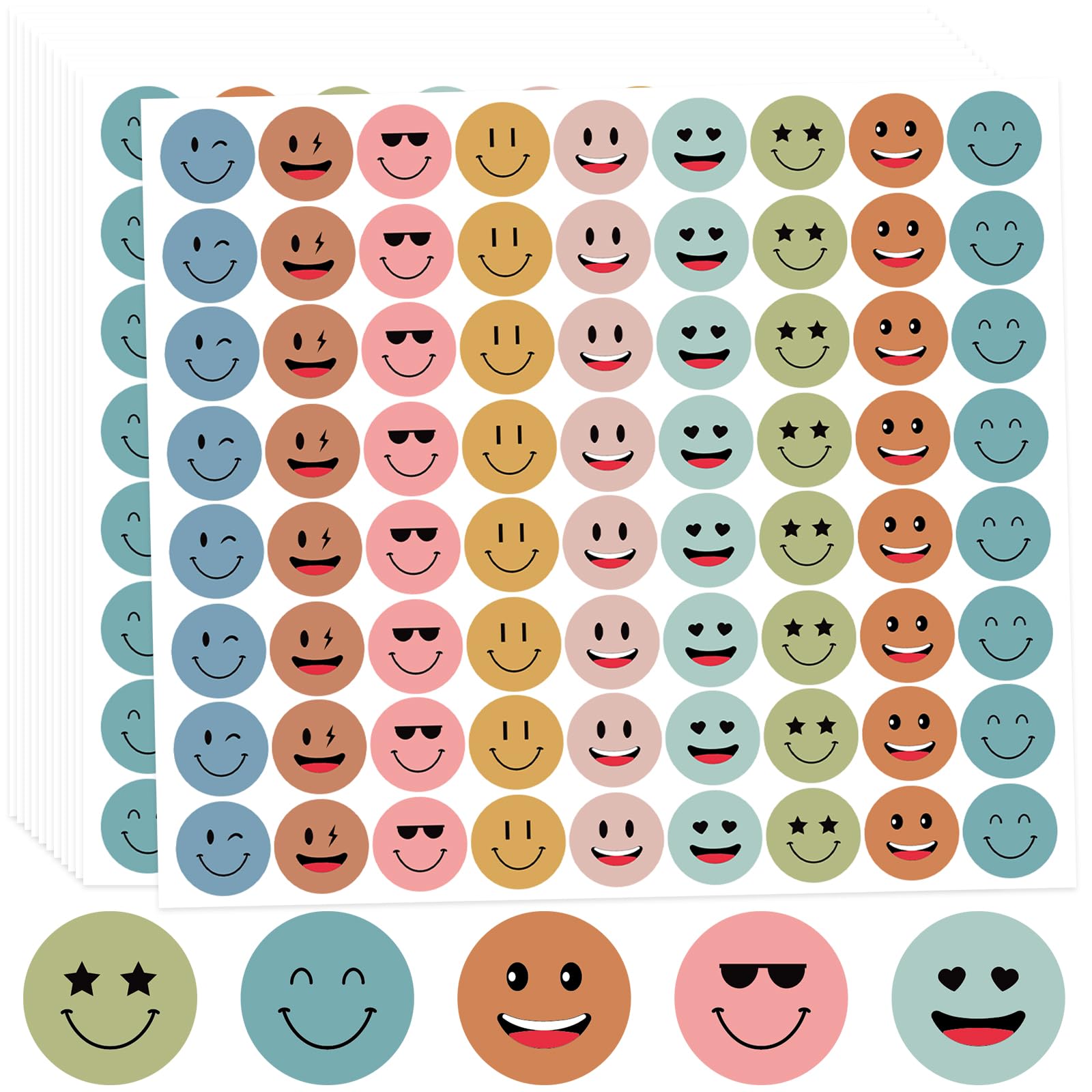 Photo 1 of 1800Pcs Boho Happy Smile Face Stickers, 1 Inch Happy Face Decal Stickers Colorful Mini Incentive Reward Sticker Round Behavior Chart Sticker for Shcool Classroom Students Teachers Supplies